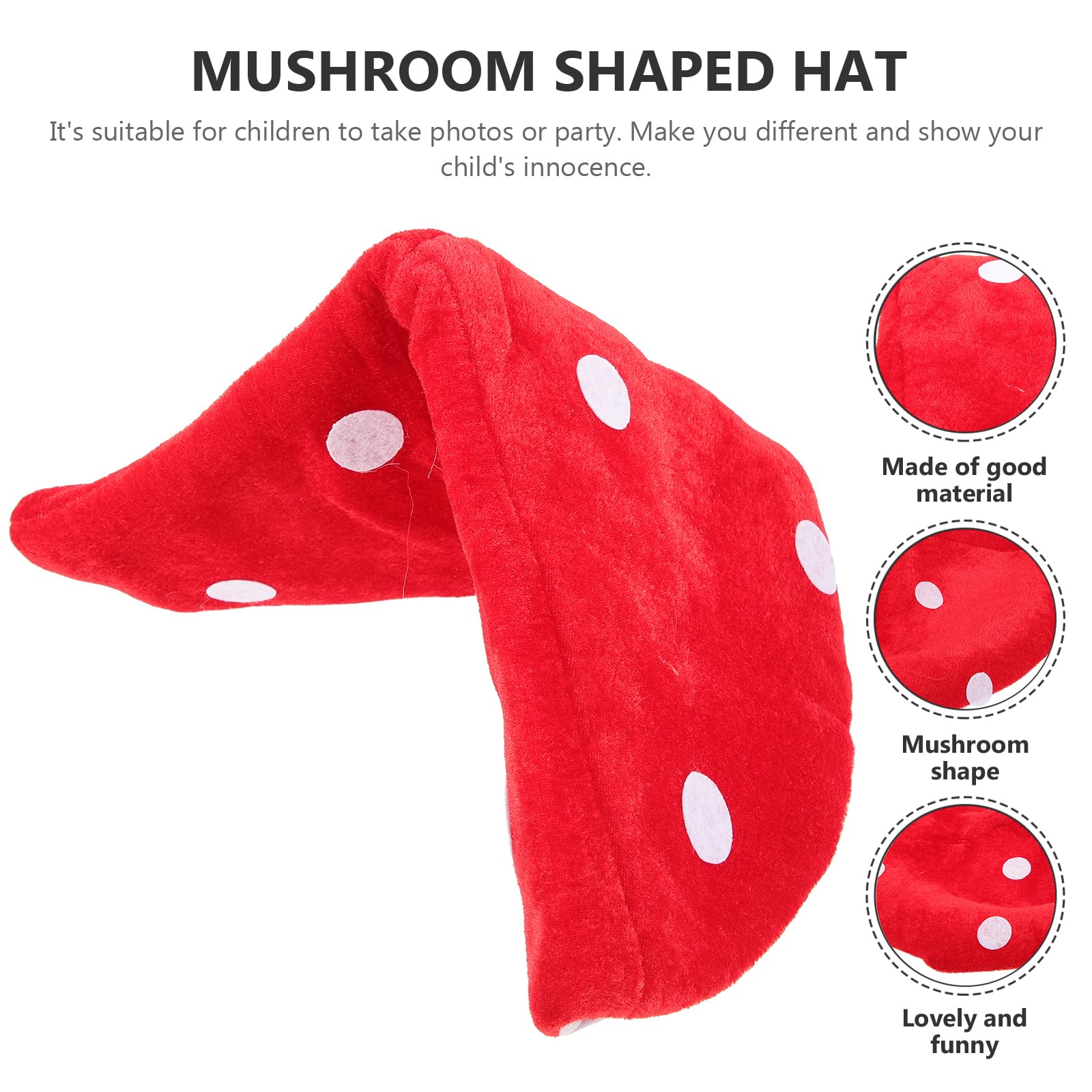 TOYANDONA Kids Mushroom Hat Costume Accessory Red Mushroom Cap for Children S Party Photography Festival Decor and Role Play Soft Comfortable Wear - Image 3