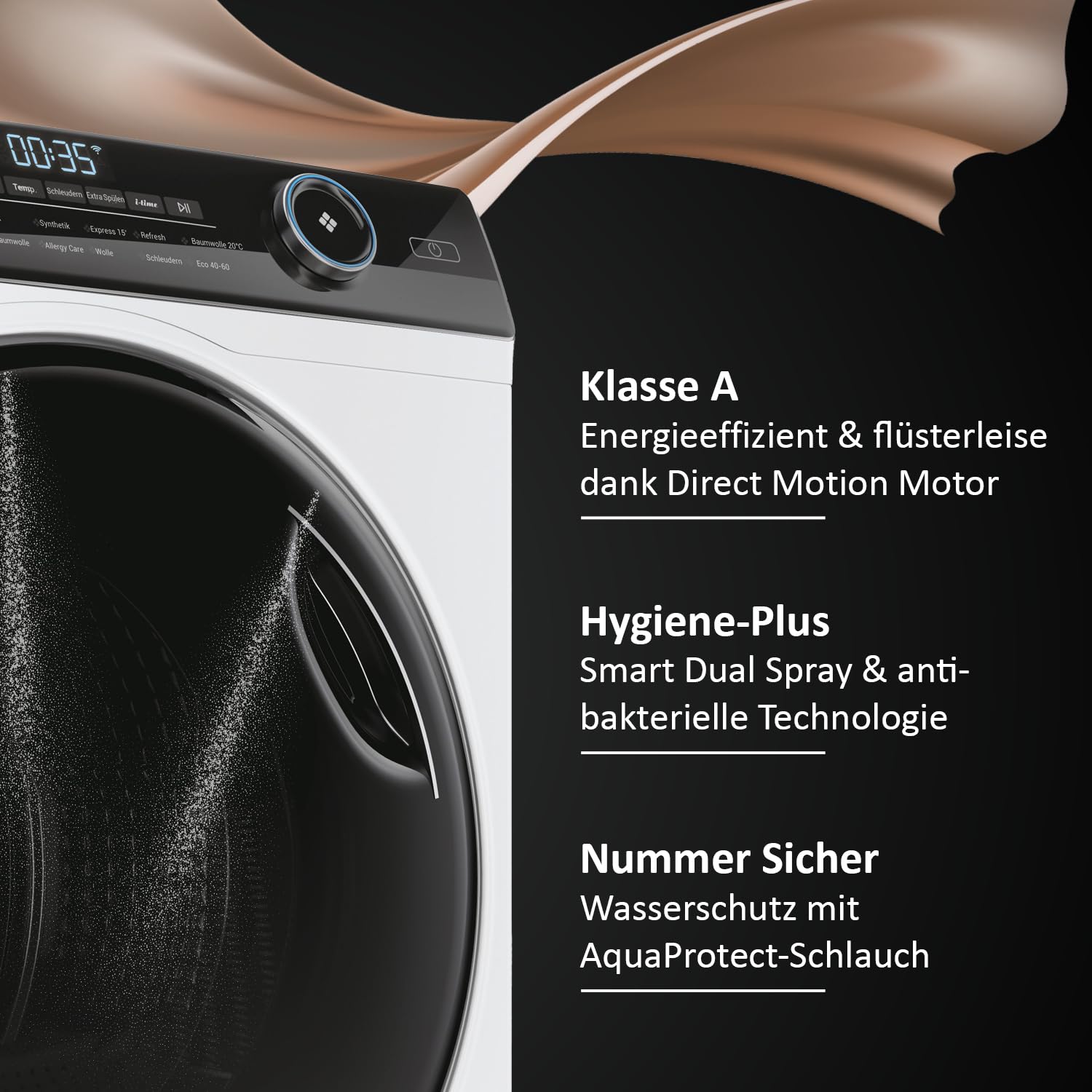 Haier Frontlader Waschmaschine 9kg I-PRO Serie 5 HW90-B14959U1 | Mit A-Effizienz, 1.400 U/Min. & leisem Direktantrieb, Per App steuerbar, Inkl. Schontrommel & Refresh-Programm
