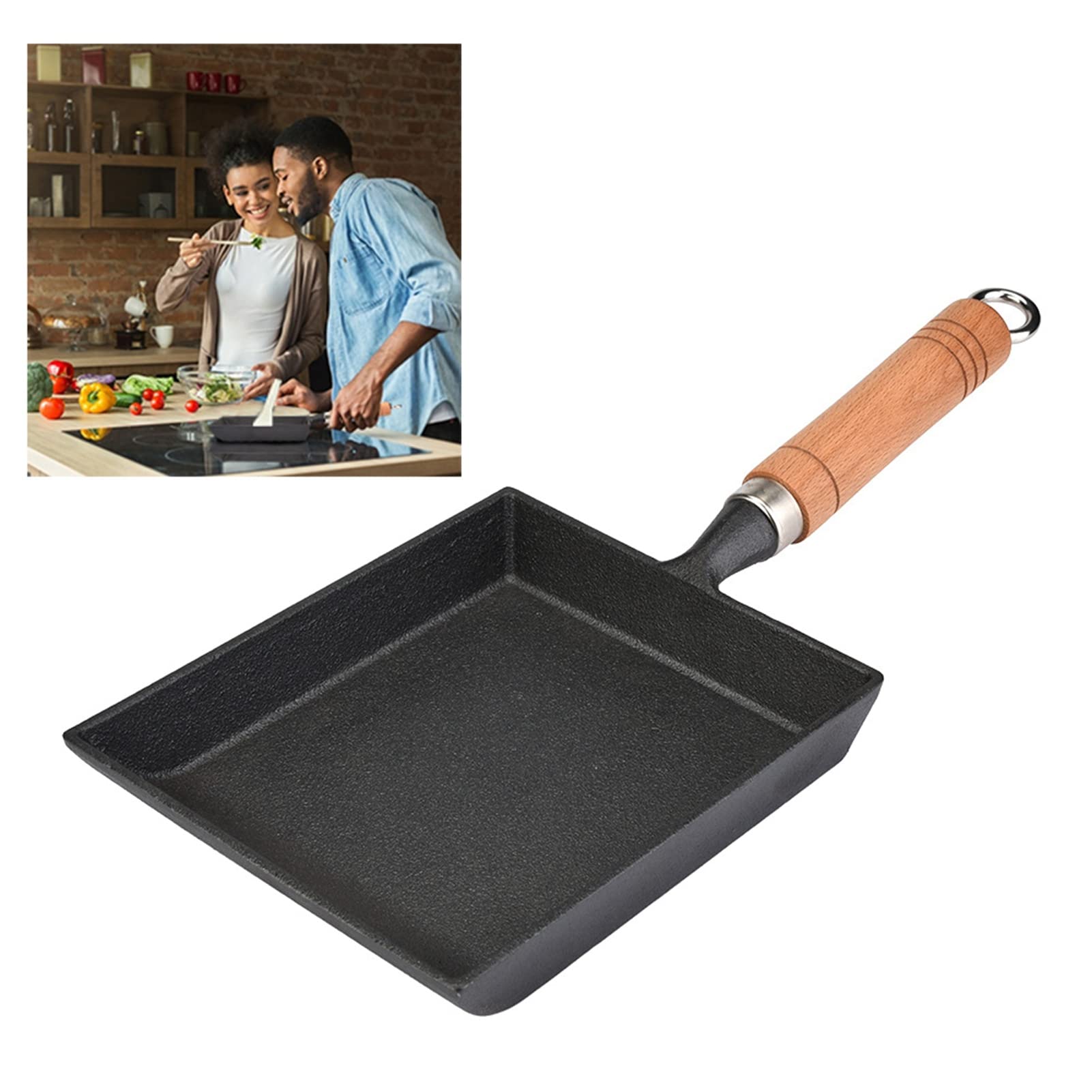 Tamagoyaki Poêle Fonte Tamagoyaki 29×18×5 Mini Poêle Fer Omelette Pot Tamagoyaki Manche Bois