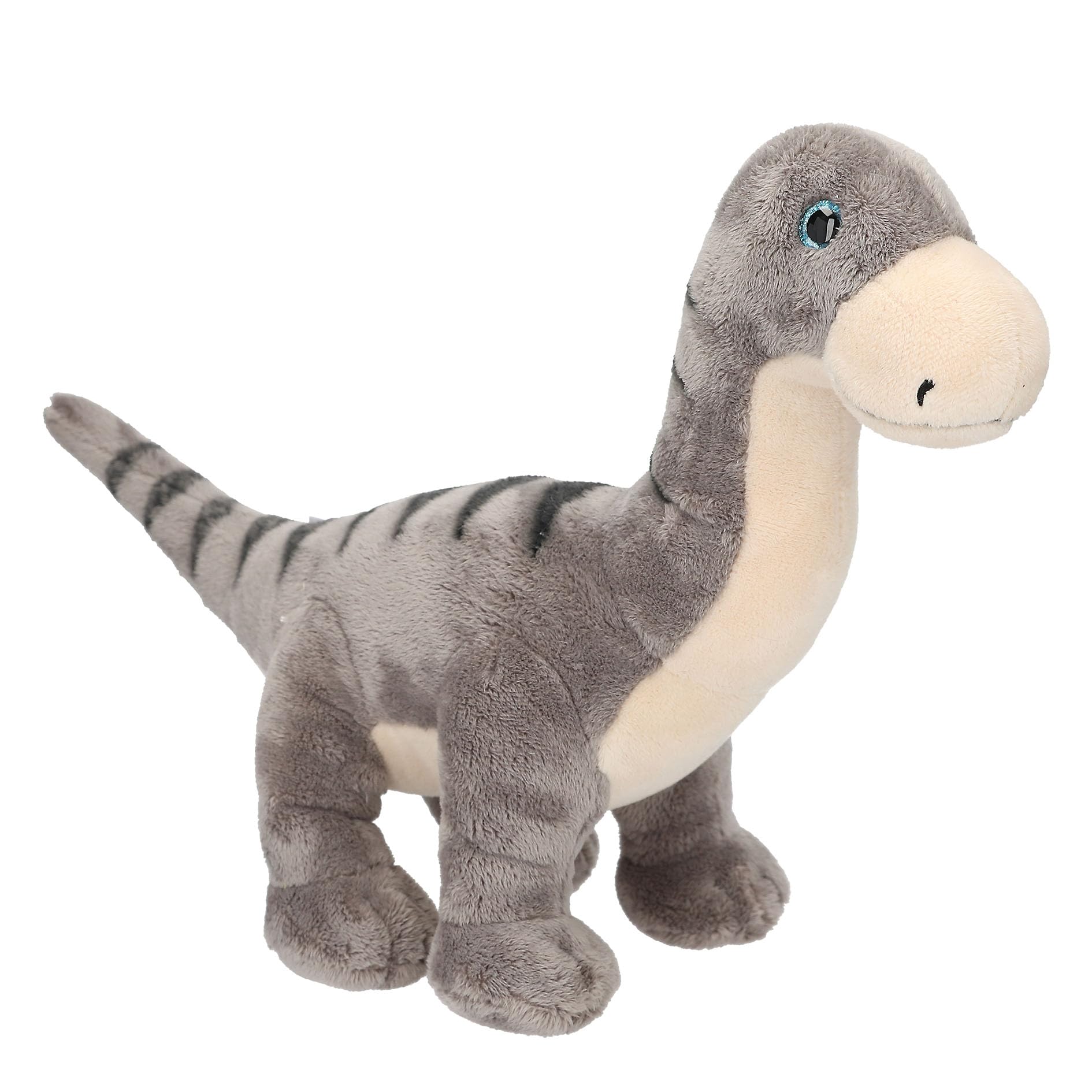 Depesche 12683 Dino World - Dinosaurio de Peluche Brachiosaurus con Pelaje Gris y Ojos de Purpurina, Aprox. 37 cm de Altura Dinosaurio de Peluche