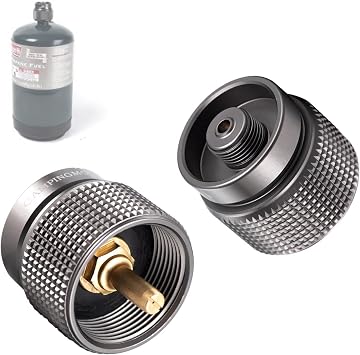 CAMPINGMOON 2pcs set Camping Grill Gas Stove Adapter, Input 16oz/1Lb Small Propane Canister, Output EN417 Lindal Valve Z22-2p