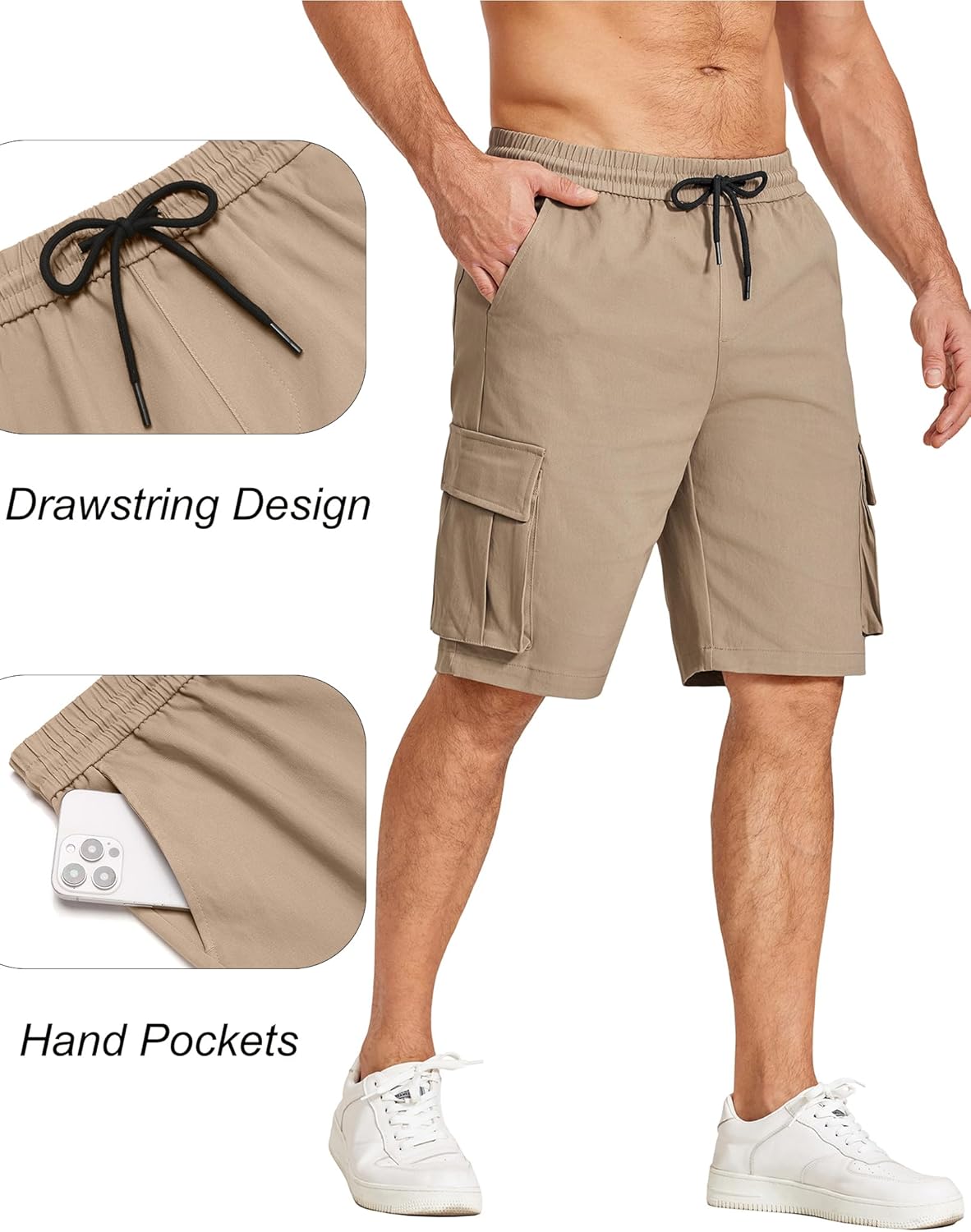 COOFANDY Men's Cargo Shorts Casual Cotton Drawstring Short Elastic Waist Work Shorts with Multi Pockets - Image 5