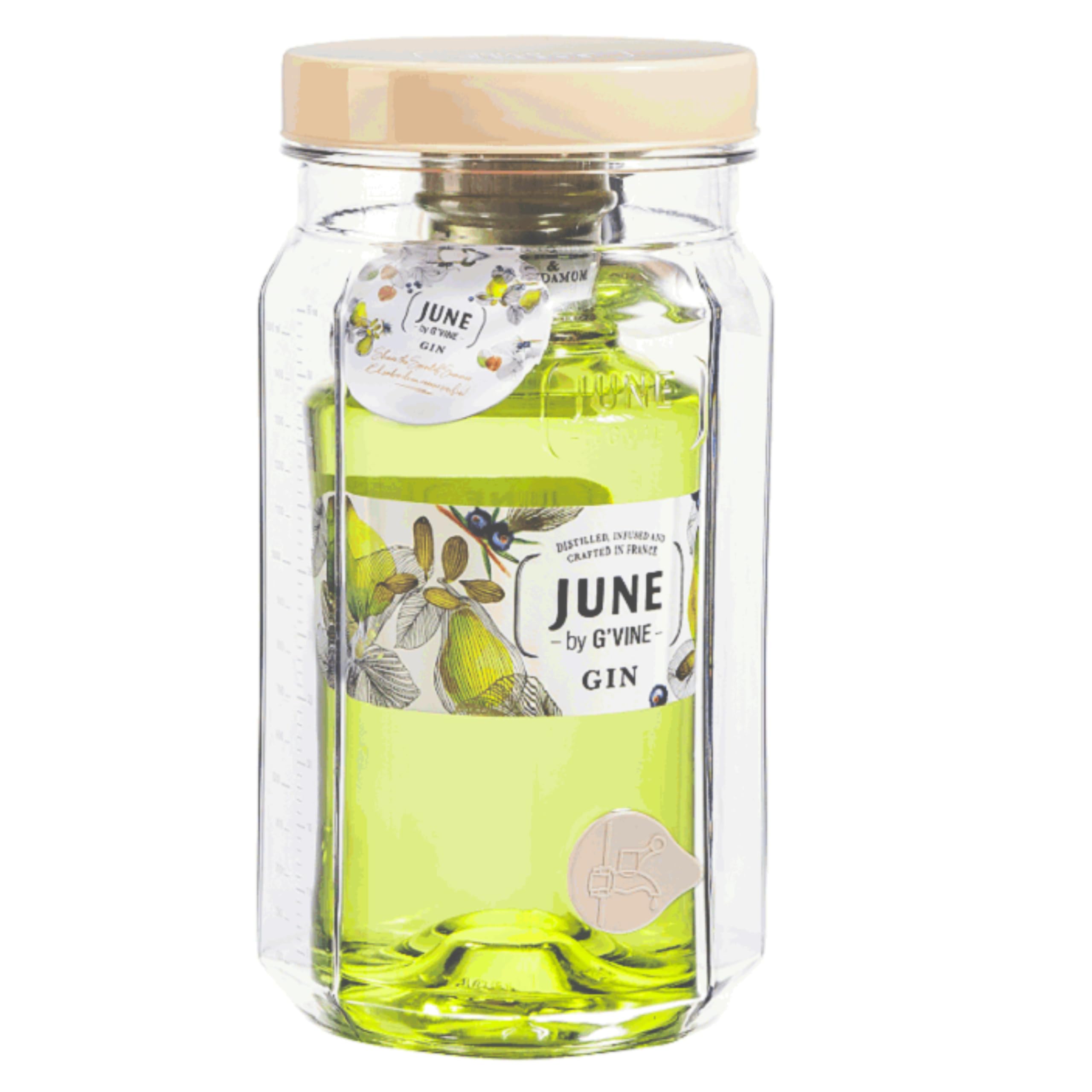 G'Vine June Royal Pear and Cardomom Flavoured Gin, with Cocktail-making Jar, 70cl, 37.5% ABV. Distilled, infused and crafted in France