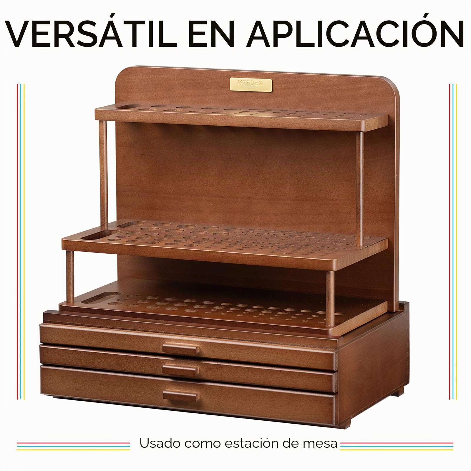 MEEDEN Pro Caja de almacenamiento para artistas, 3 cajones, madera maciza de haya, cajones organizadores portátiles para pasteles, lápices, bolígrafos, pinceles