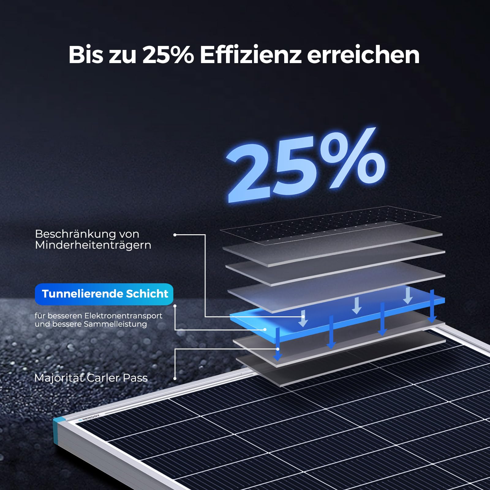 Renogy 16BB N-Typ 200 Watt 24V Solarmodul, 25% Hoch-Effizienz, PV Modul Ladegerät für RV Marine Rooftop Farm Batterie und andere Off-Grid Anwendungen