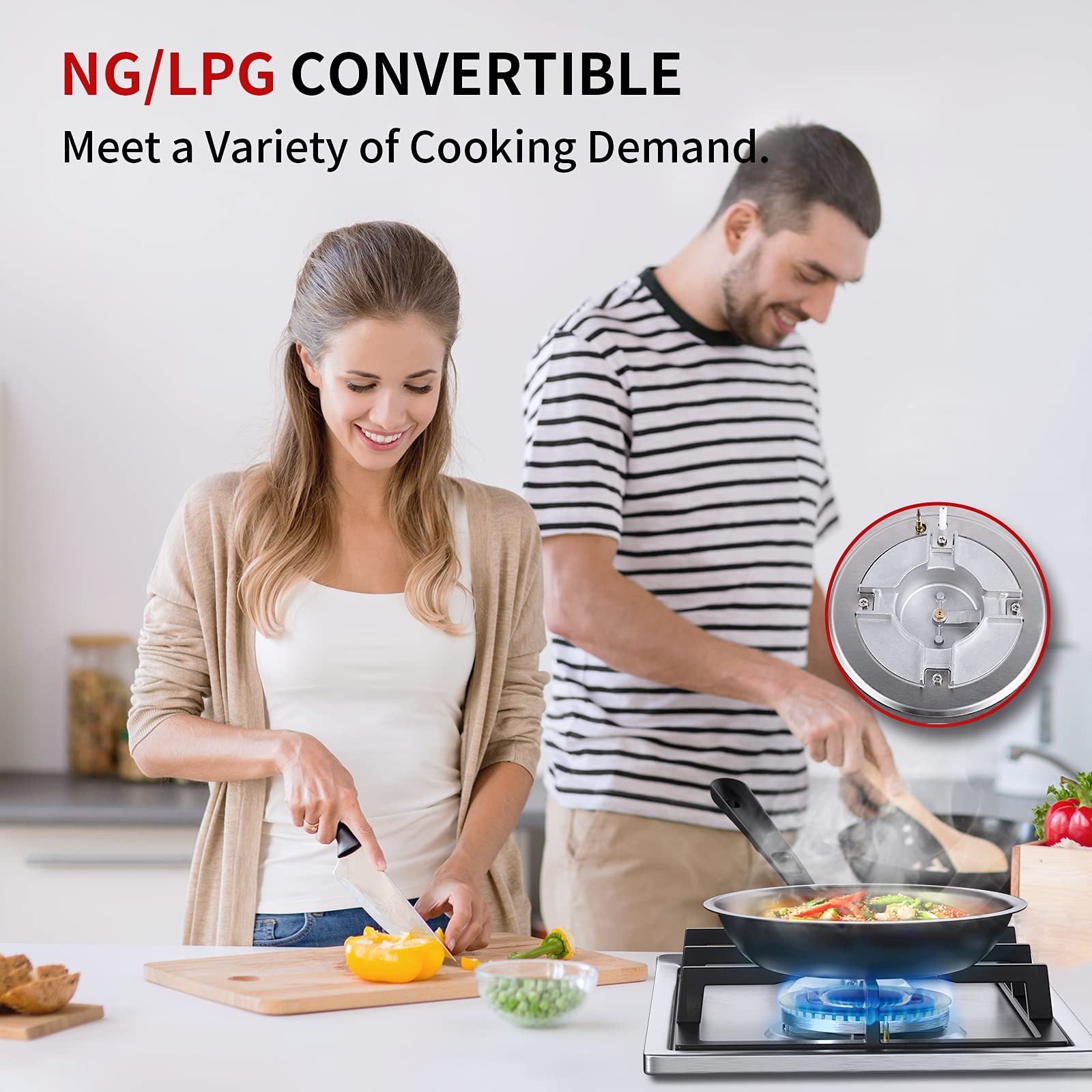 Gas Cooktop 12 inch Stainless Steel 2 Burners Builtin Gas Hob Stove