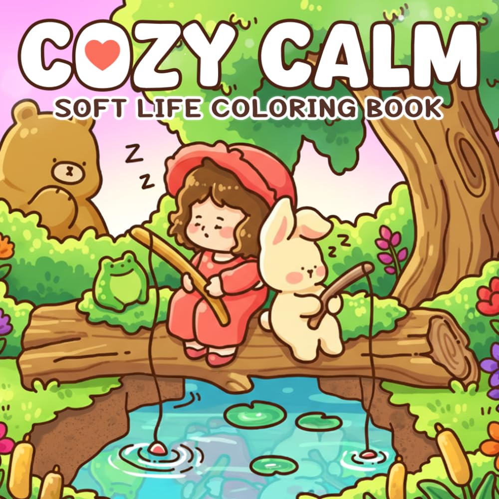 Cozy Calm Coloring Book: Peaceful Everyday Moments Coloring Pages for All Ages Featuring Cute Girl and Lovable Furry Friends for Self-Care, Creativity & Ease