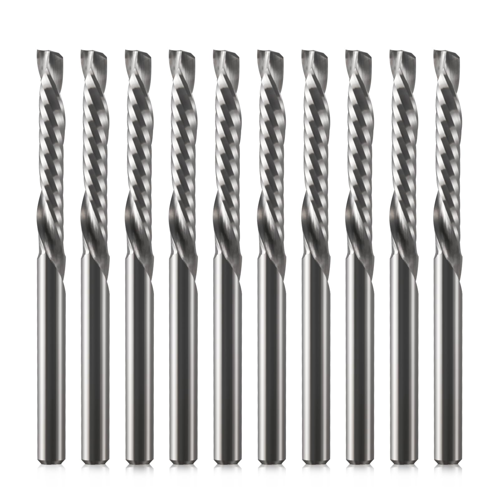 EU_HOZLY 3,175mm Einzellicht Komposit Fräser，1 Fräser UP&DOWN Cut Spirale Router Bit，3.175mm (1/8") Schaft,22mm Schnittlänge, 45mm Gesamtlänge CNC Fräser Bit Holz 10 Stück(3.175 * 22 * 45)
