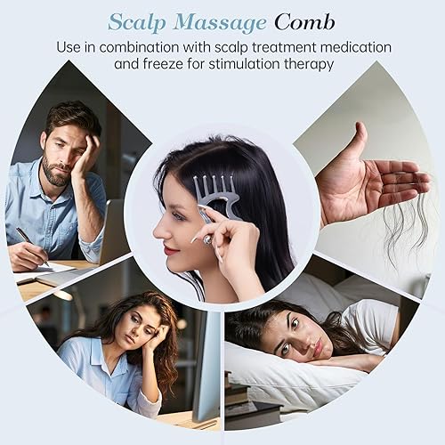 Miniatura 4 de Herramientas faciales de metal Gua Sha, herramienta portátil de masaje del cuero cabelludo, peine de masaje 5 en 1 para cabeza, cuello, hombros,