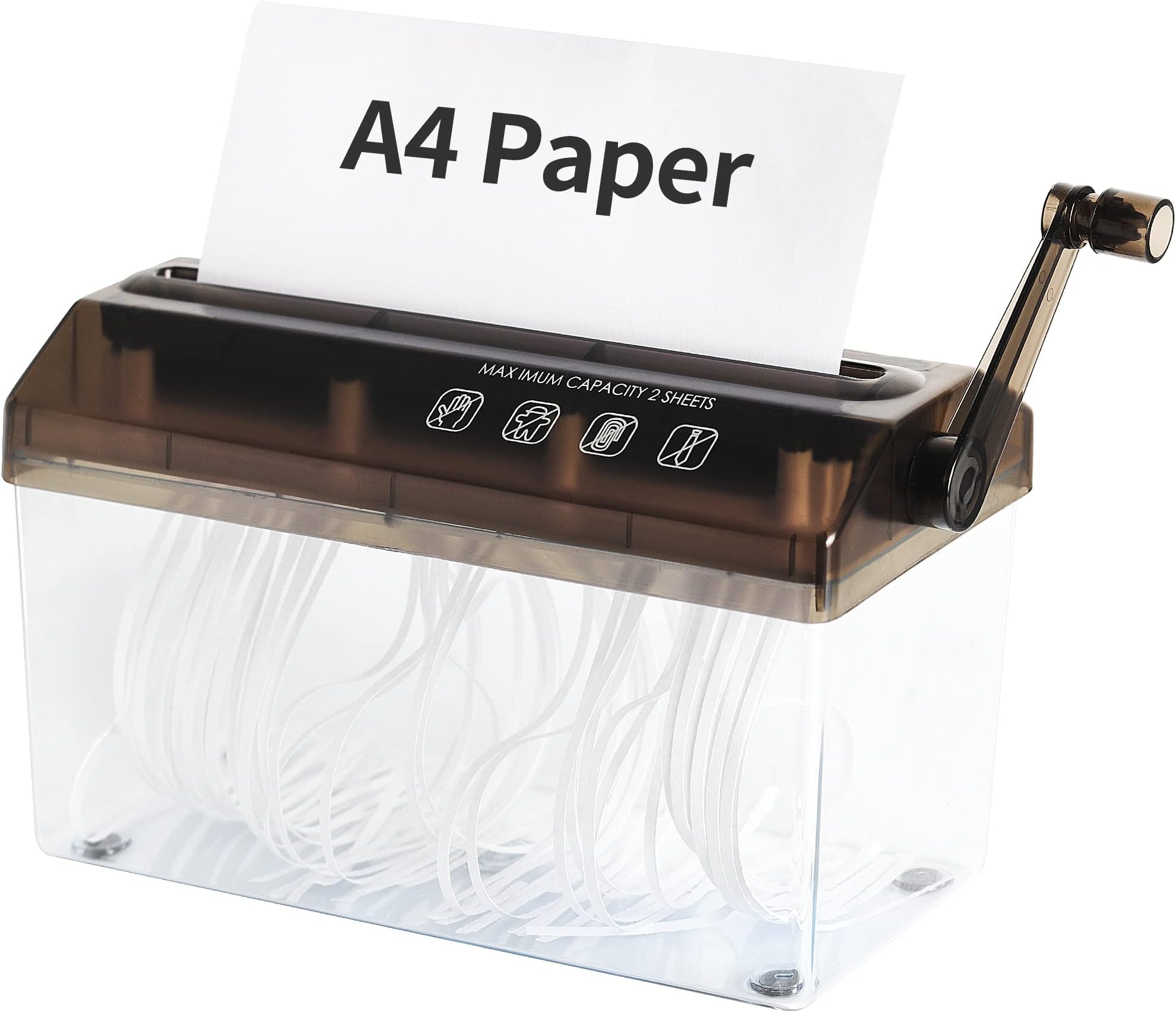 Manual Paper Shredder - A4 Paper Straight Cutting Tool Portable Mini Paper Grinder Capacity 3L for Folded A2 Files Documents Home Office Desktop Supplies Transparent Black OF02BK