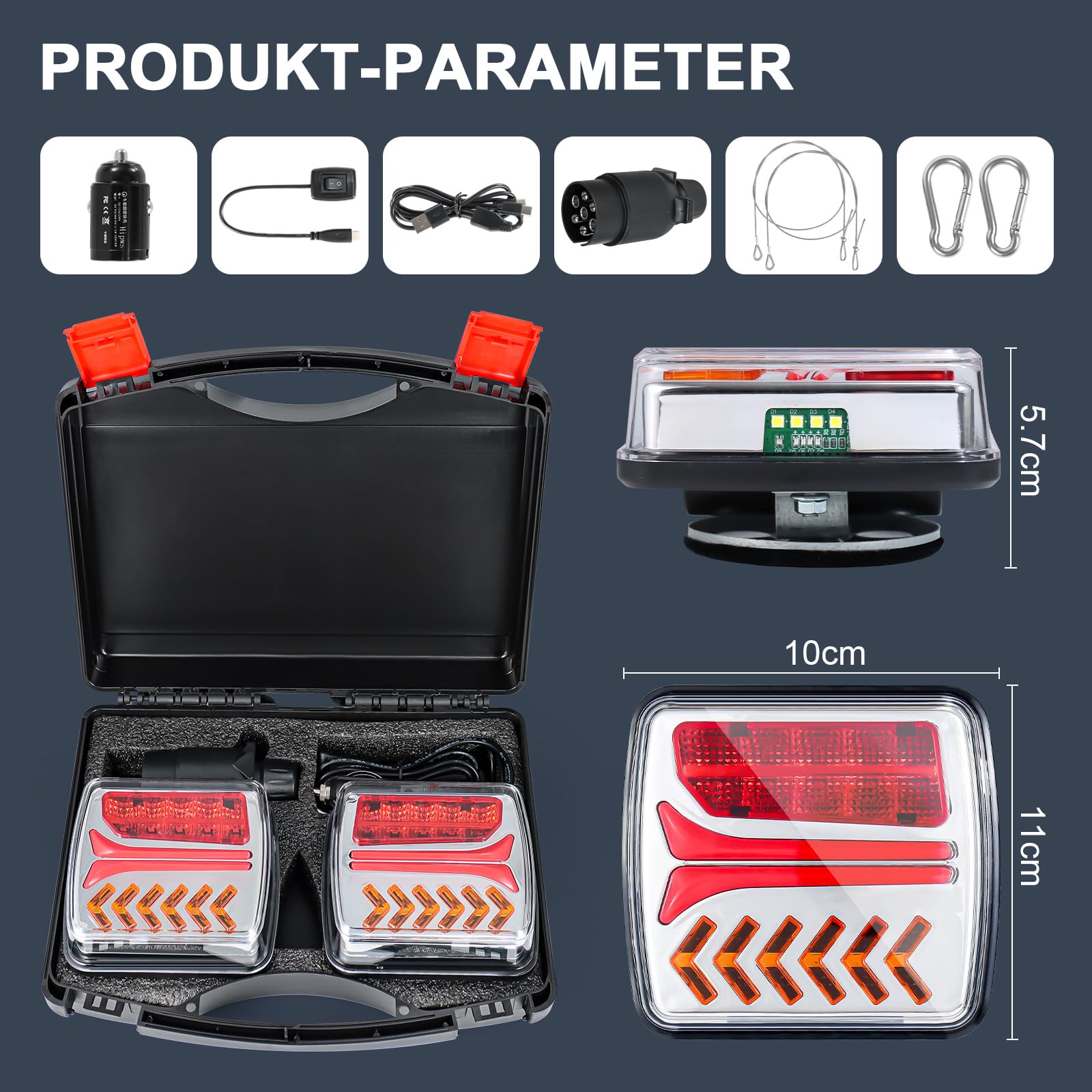 Dinfu kabellose LED Rückleuchten Anhänger mit Magnetfuß 12V-24V | LED anhänger licht Set mit 7 Polig Stecker IP67 Wasserdicht für Pkw Anhänger Lkw Wohnwagen Traktor