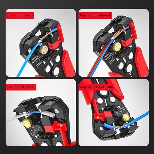 Miniatura 8 de Cortador de alambre autoajustable 5 en 1, herramienta multifuncional para prensado de cables, engarzado, corte, 10-24 AWG, 0.2-6.0 mm², (rojo)