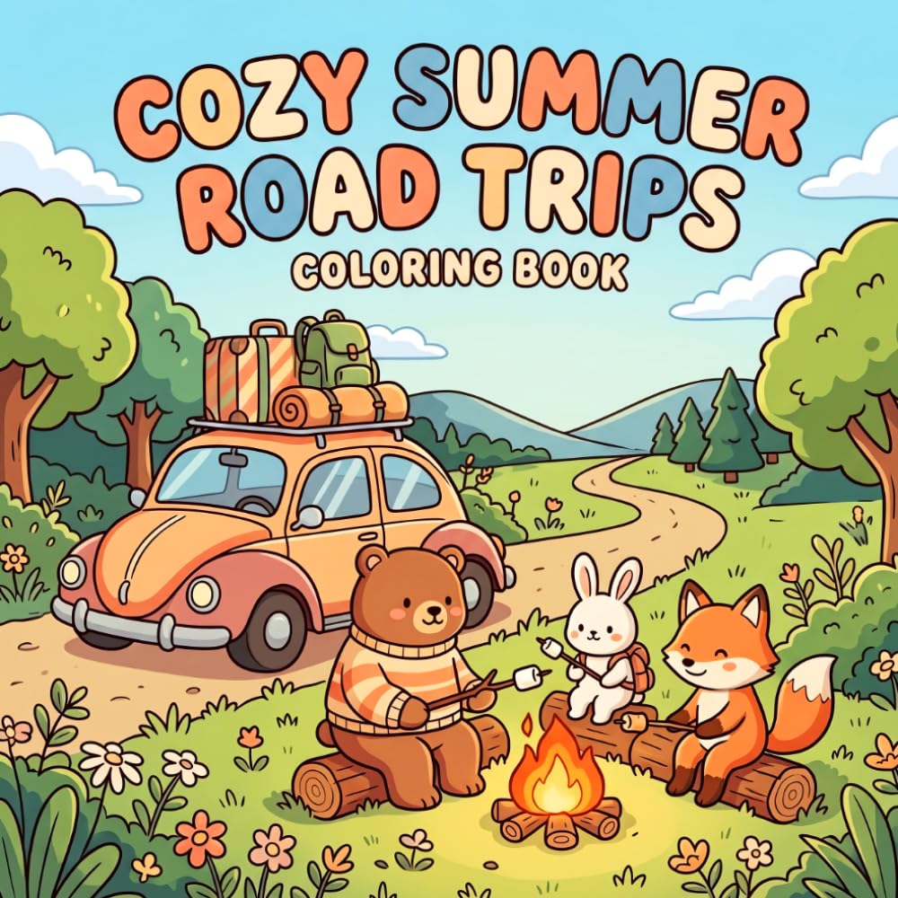 Cozy Summer Road Trips Coloring Book: Bold and Easy Hygge Animal Travel Road Trip Moments with Scenic Stops and Adventures for Kids, Teens, and Adults