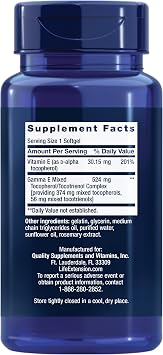 Life Extension Gamma E Mixed Tocopherols & Tocotrienols Complete Vitamin E Spectrum, Antioxidant Protection Non-GMO, Gluten-Free 60 Softgels