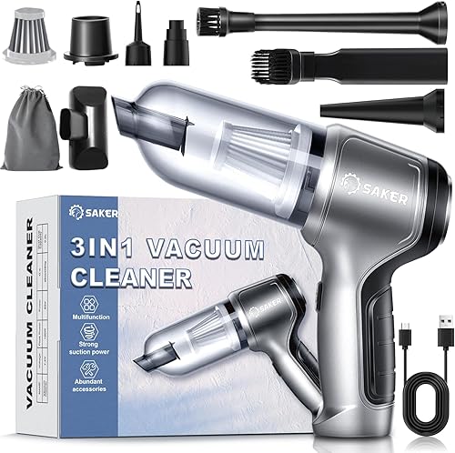 Saker Aspirador de mano inalámbrico para automóvil, mini aspiradora 3 en 1, motor multifuncional sin escobillas, 12000 PA, aspiradora portátil de