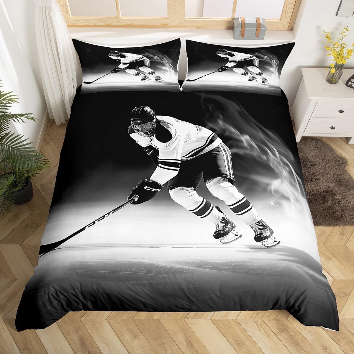 Poszwa na kołdrę 105/120 Hokej na lodzie 3D Poszwa na kołdrę Hokej 180 x 220 cm, lekka i wygodna pościel z mikrofibry z zamkiem błyskawicznym i 2 poszewkami na poduszki Łatwa w pielęgnacji M/7326