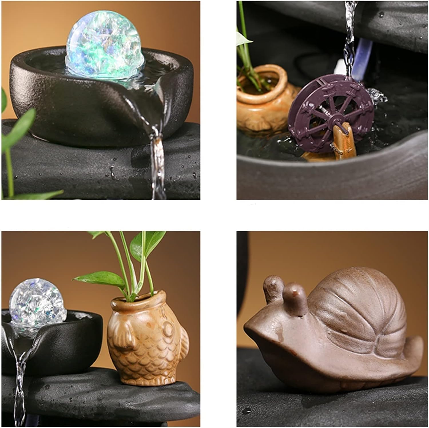 FEELIN Tabletop Waterfall Fountain Tabletop Water Fountain Small Waterfall Fountain with Luminous Turn Beads Indoor Outdoor Decorative 11 Inch Water Fountains Indoor