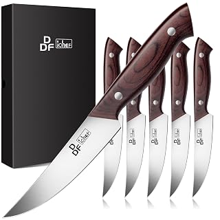 DDF iohEF Steak Knives Set of 6, Non-serrated Steak Knife 4.5 Inch High Carbon Japanese Stainless Steel Kitchen Steak Knife 6 Pieces Dinner Knives Ultra Sharp with Ergonomic Handle and Gift Box - Amazon product rated Grade A