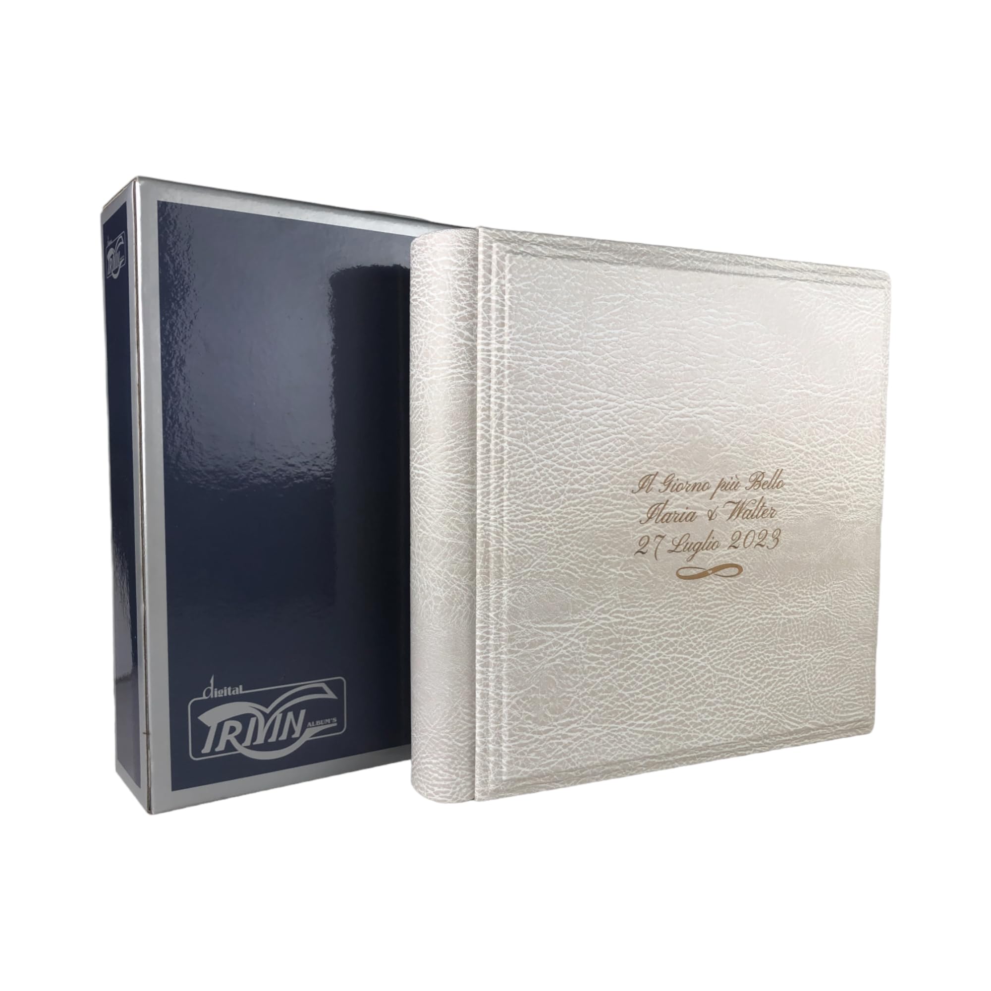 TriVin Art Album Fotografico in Similpelle pregiato, Personalizzabile con Incisione. Ideale per Matrimonio, Anniversario, Tutti Gli Eventi (Polare)