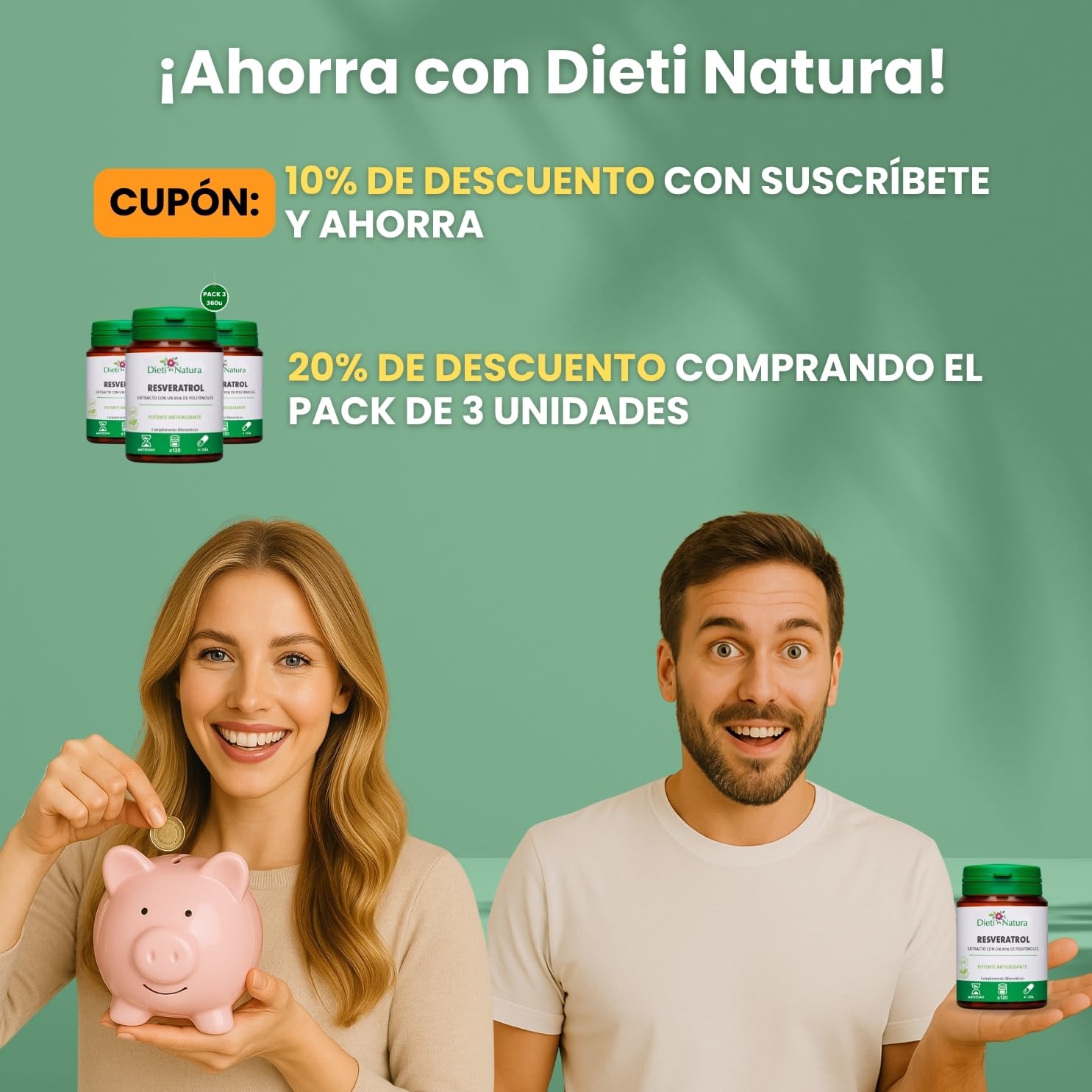 Dieti Natura Trans-Resveratrol 360 Cápsulas de Origen Vegetal - Resveratrol Antioxidante y Antiedad - Extraído de la Piel de Uvas Rojas con Polifenoles Naturales - Antioxidante Potente