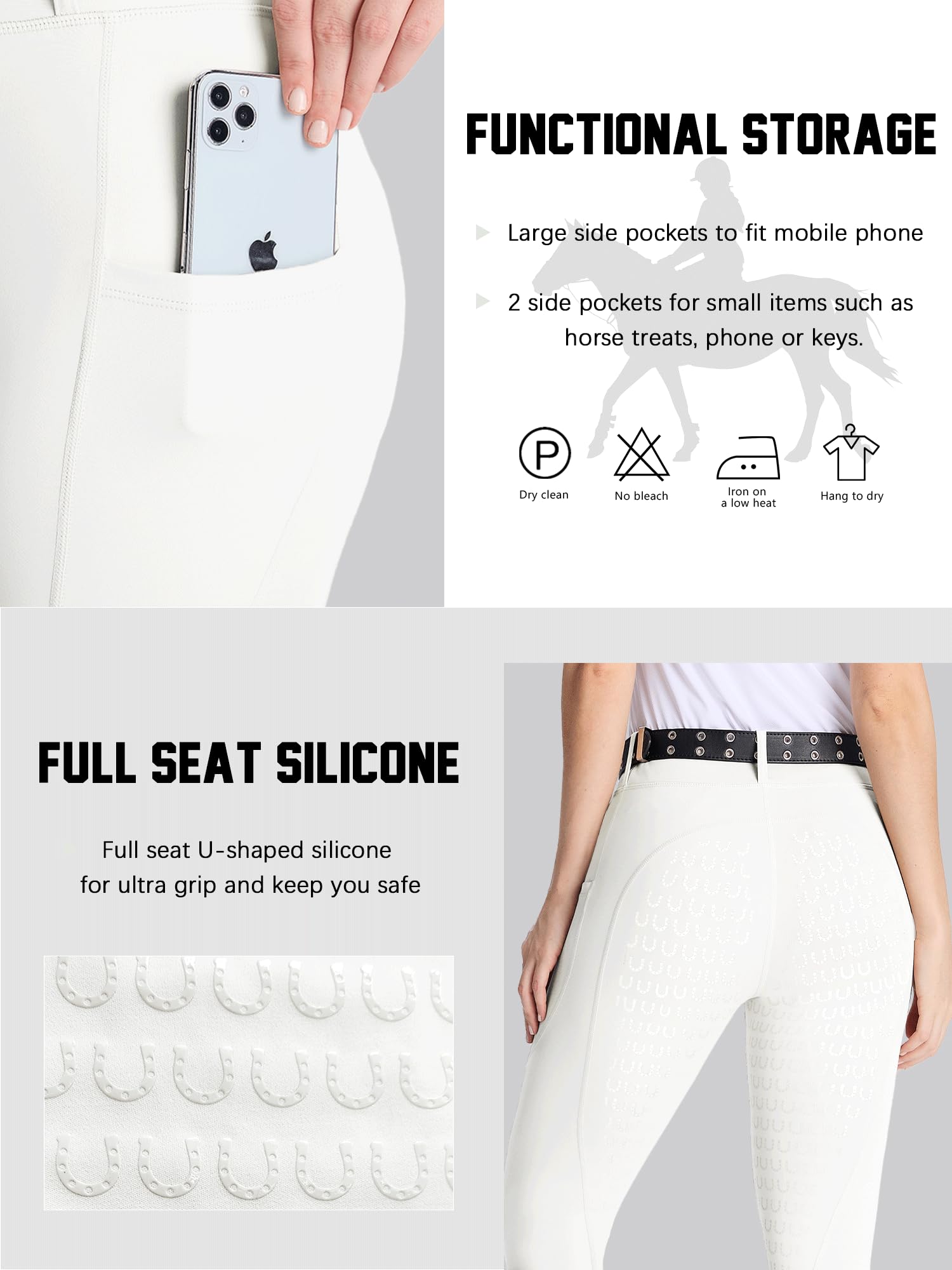 Pantalones de equitación para mujer, con agarre de silicona, para asiento completo, pantalones ecuestres para mujer
