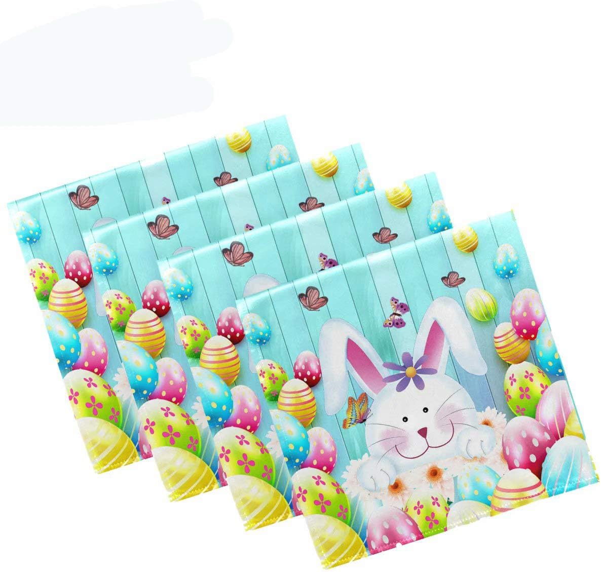 Pfrewn Happy Easter Day Bunny Eggs Cloth Napkins Set of 4 Spring Lily Dinner Napkins Solid Washable Reusable Polyester Table Napkins Oversized 20"X20" with Hemmed Edges for Home Weeding Decoration