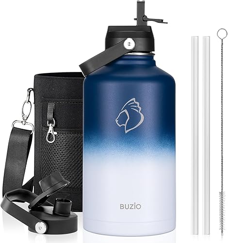 Miniatura 40 de BUZIO Botella de agua aislada de 24 oz, frasco de agua de boca ancha de acero inoxidable con tapa de pajita, frío durante 48 horas a prueba de