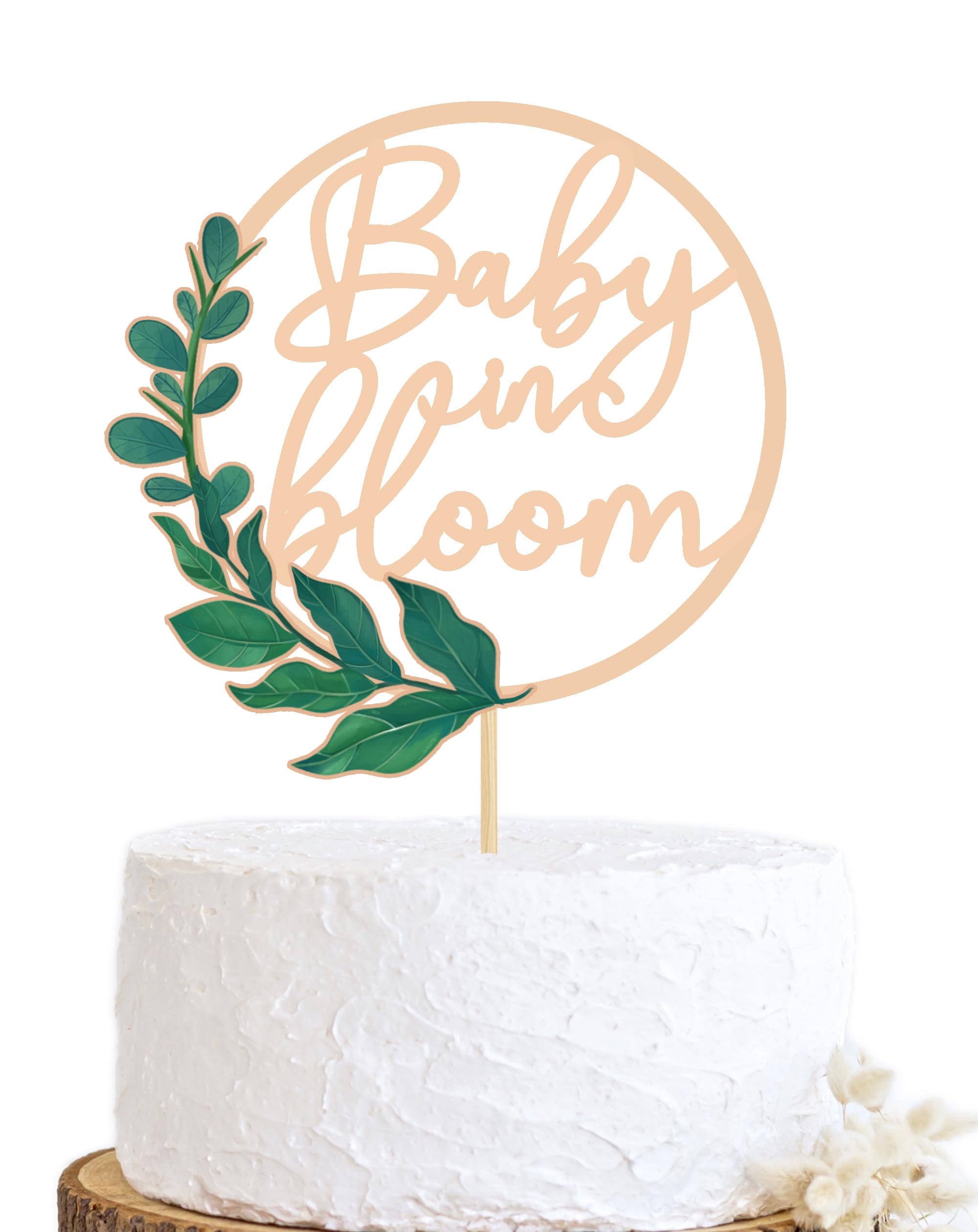 Baby in bloom Cake Topper in Wood - Baby Shower Party Decoration Baby Party Cake Decor, Baptism or Gender Reveal Greeny Cake Decoration