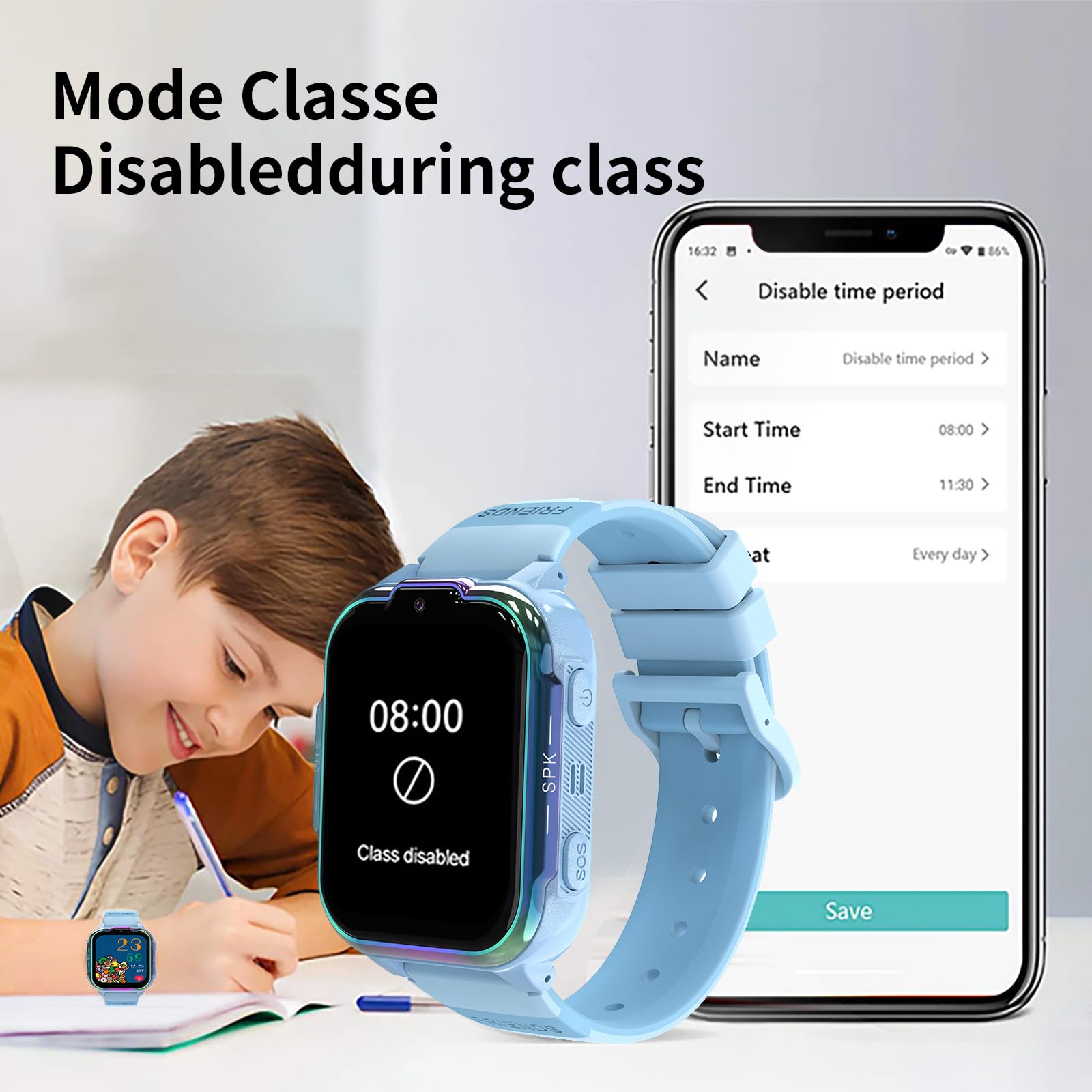 Montre Connectée Enfants 4G, Vidéo HD Appel avec Fonction Chat Familial, Écran Tactile 1,83 Pouces, SOS, GPS, Jeux, Mode Classe, Cadeau pour Filles et Garçons 4-14 Ans (Bleu)