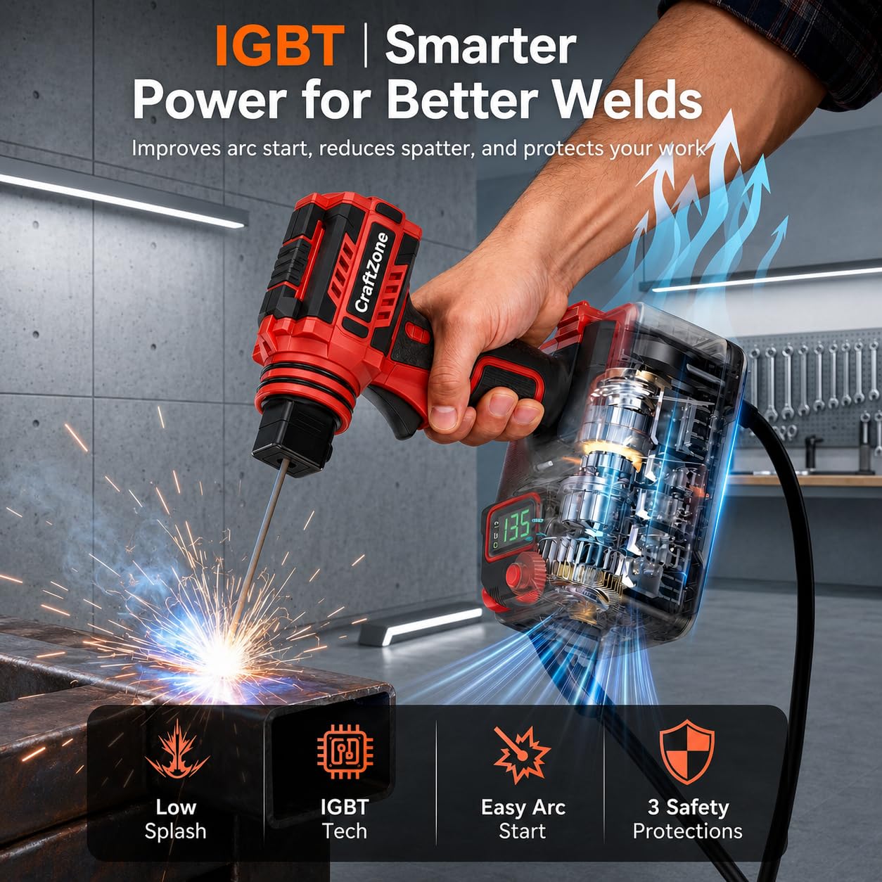 Portable Handheld Welder | 20-135A High Power IGBT Stick Welding Machine | Digital Display | Auto Voltage Compensation | Compact Arc Welder for DIY | On-Site Repairs — Amazon image 4