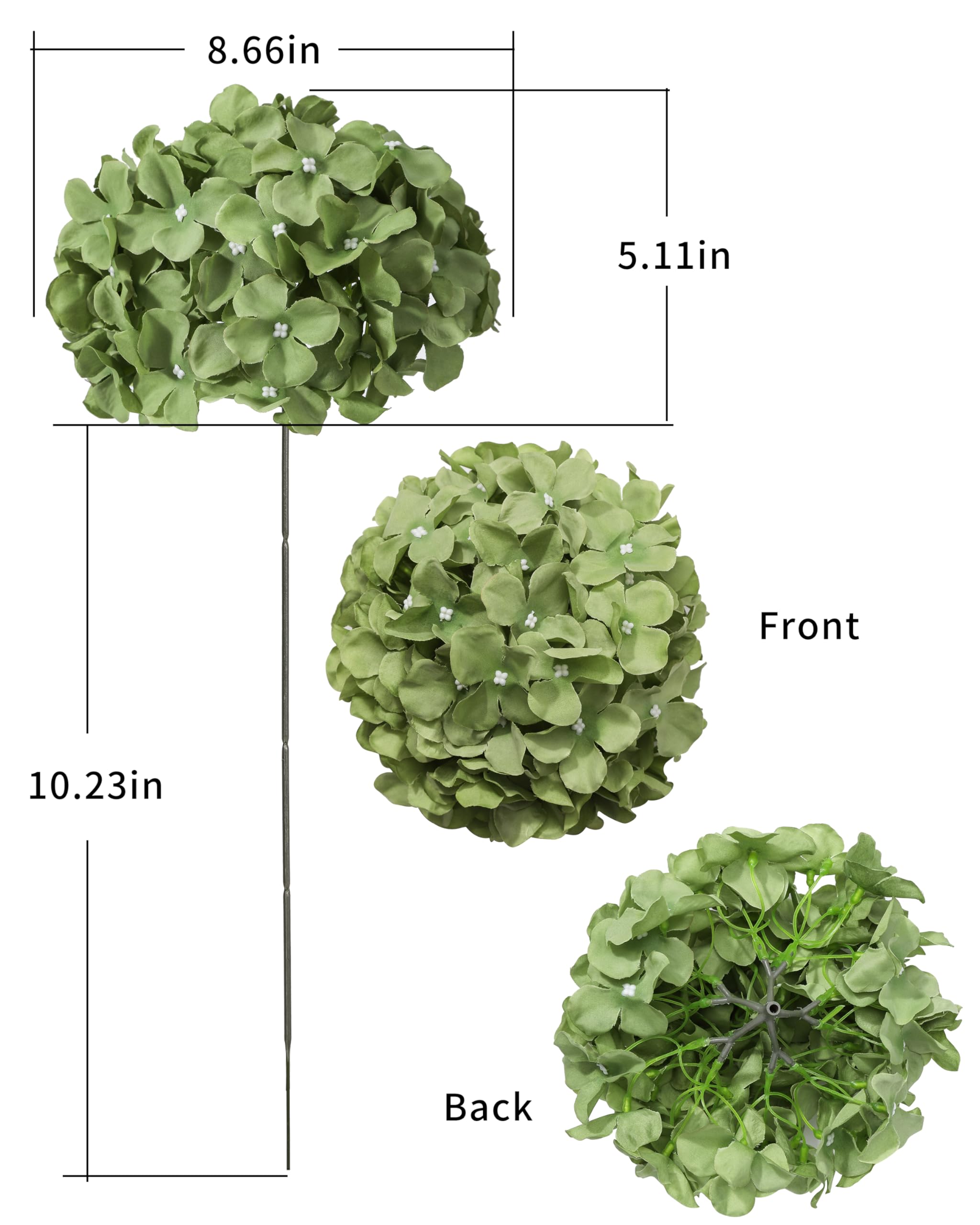 DuHouse Artificial Bigger Silk Hydrangea Flower Heads with Stem Realistic Fake Hydrangea Flower Bouquets for Wedding Home Party Garden Centerpiece Pack of 6(Sage Green) - Image 3