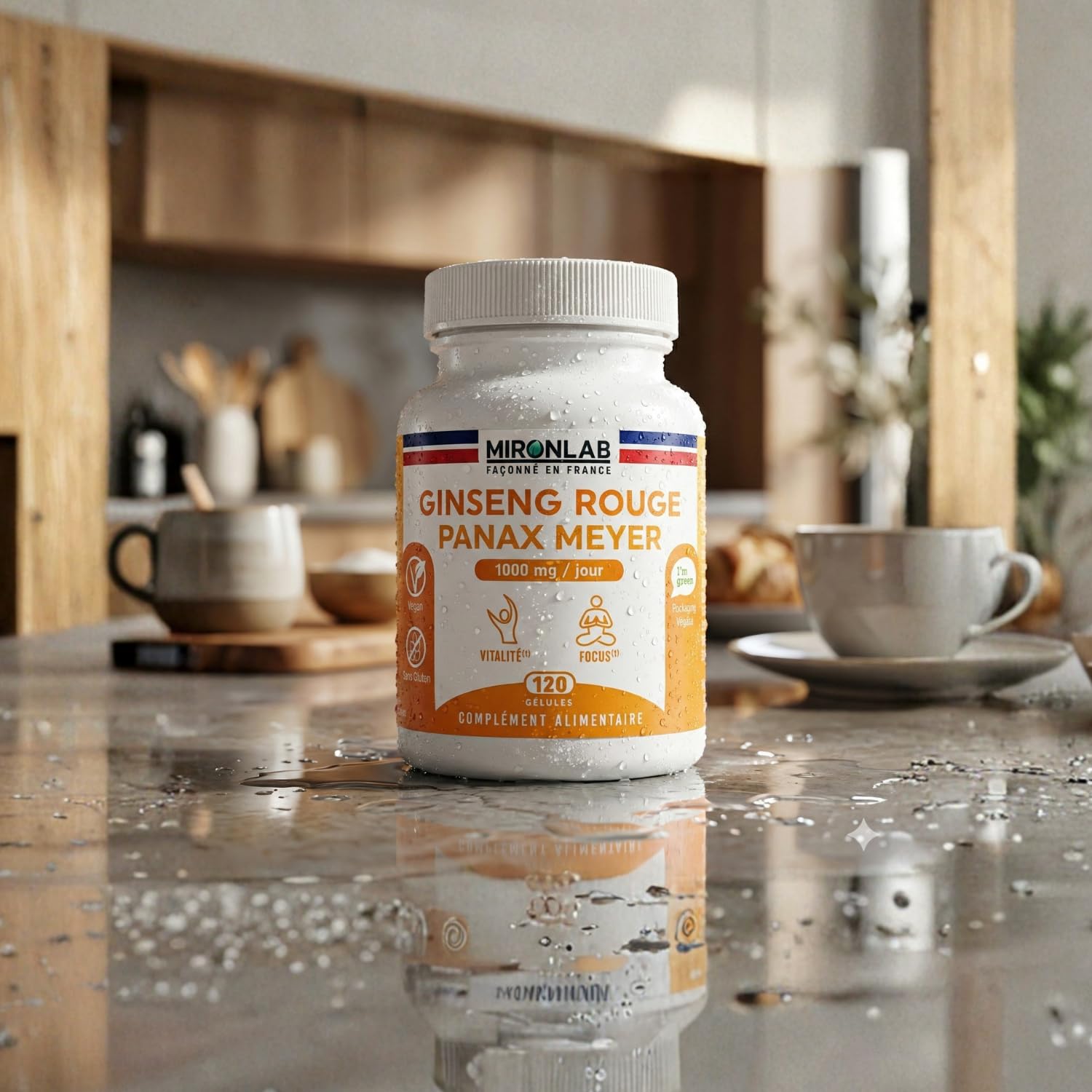 Ginseng Rouge de Corée - Racine - Haut Dosage 1000mg - Ginsénosides 12.5mg - 120 Gélules / 2 Mois - Extrait Naturel Panax Meyer - Anti Stress & Booster d’Energie - Laboratoire Français MIRONLAB