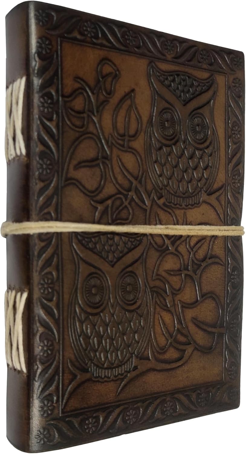 Purpledip Leather Diary/Journal/Notebook 'Guardian Owls' With Naturally Treated Paper; Corporate Gift Or Personal Memoir (10763)