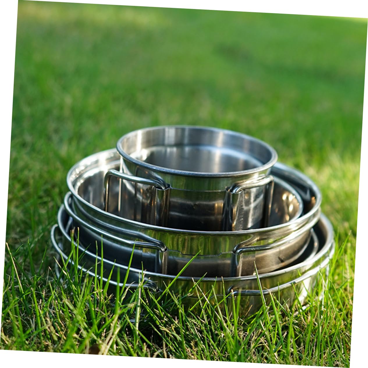 Set Posate da Campeggio in Acciaio Inox, 5 Pezzi Manico Pieghevole, Tazza e Ciotola, per Campeggio e Picnic,