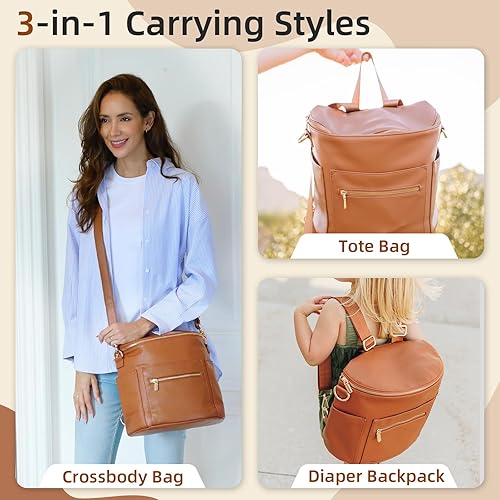 Miniatura 2 de miss fong Pequeña bolsa de pañales Mini bolsa de pañales, mochila de cuero para pañales con 14 bolsillos aislados y correa para el hombro