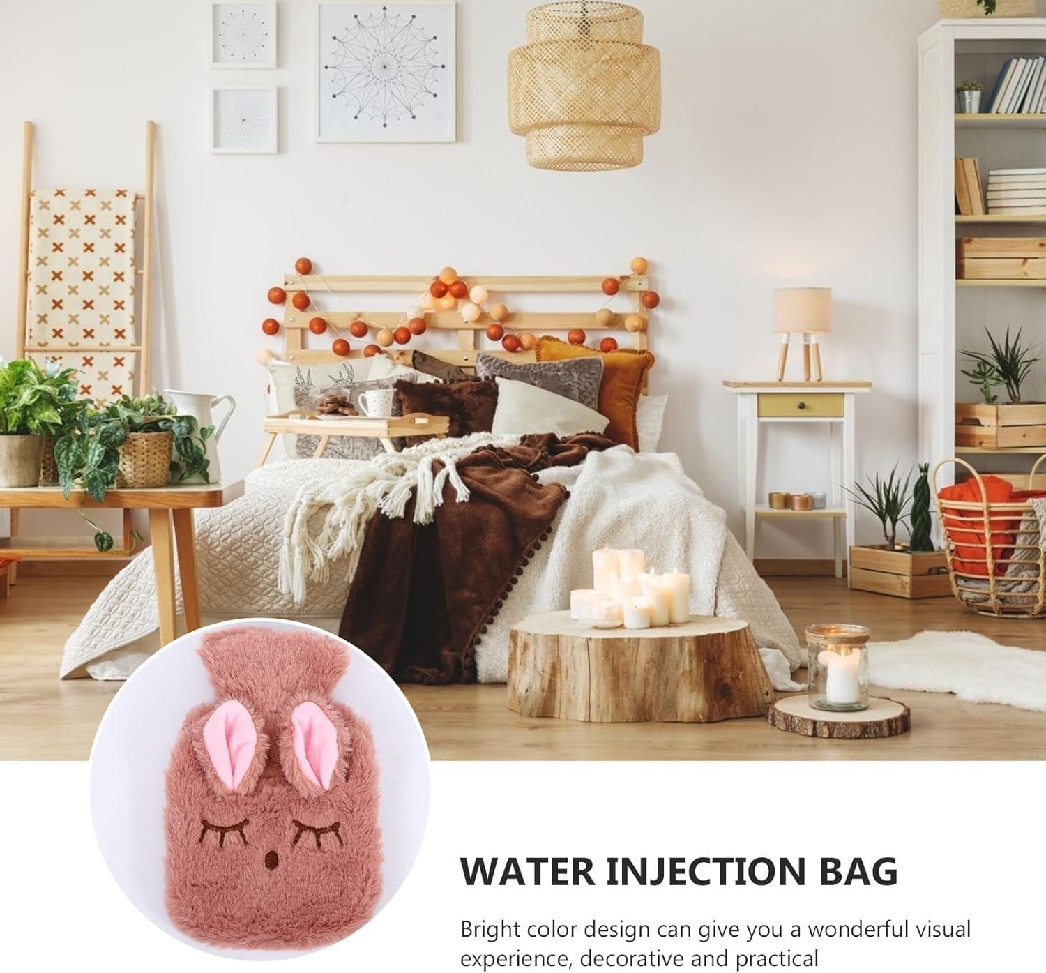 TGOPIT Cute Hot Water Bottle with Cover, Detachable Rabbit Rubber Hot or Cold Water Bottle with Cute Stuffed Animal Cover, Winter Warm Leakproof Hot Water Bag-350ML 3
