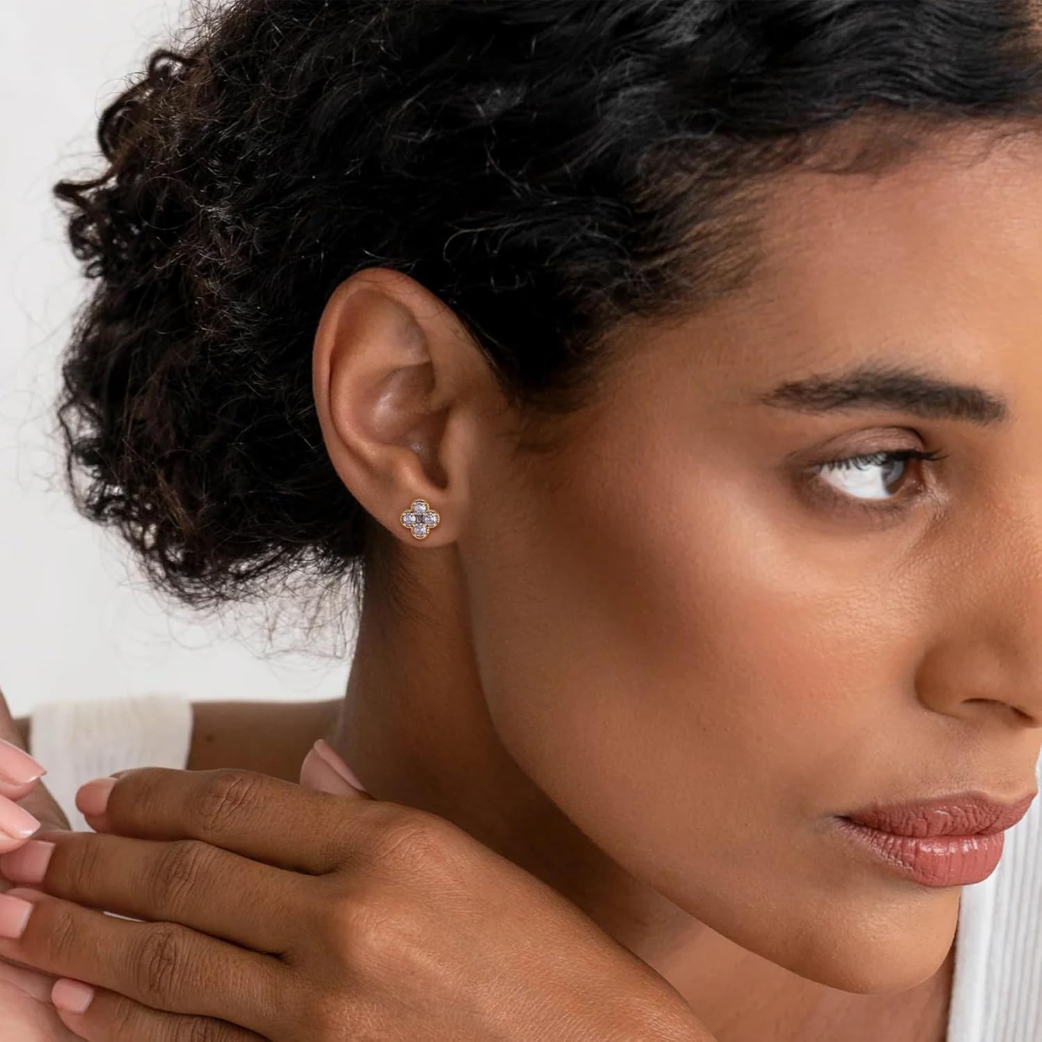 Gold Stud Earrings for Women Trendy 14K Gold Plated Dainty Small Red Flower Cubic Zriconia Clover Studs Birthstone Earrings Jewelry for Women Birthday Gifts - Image 2