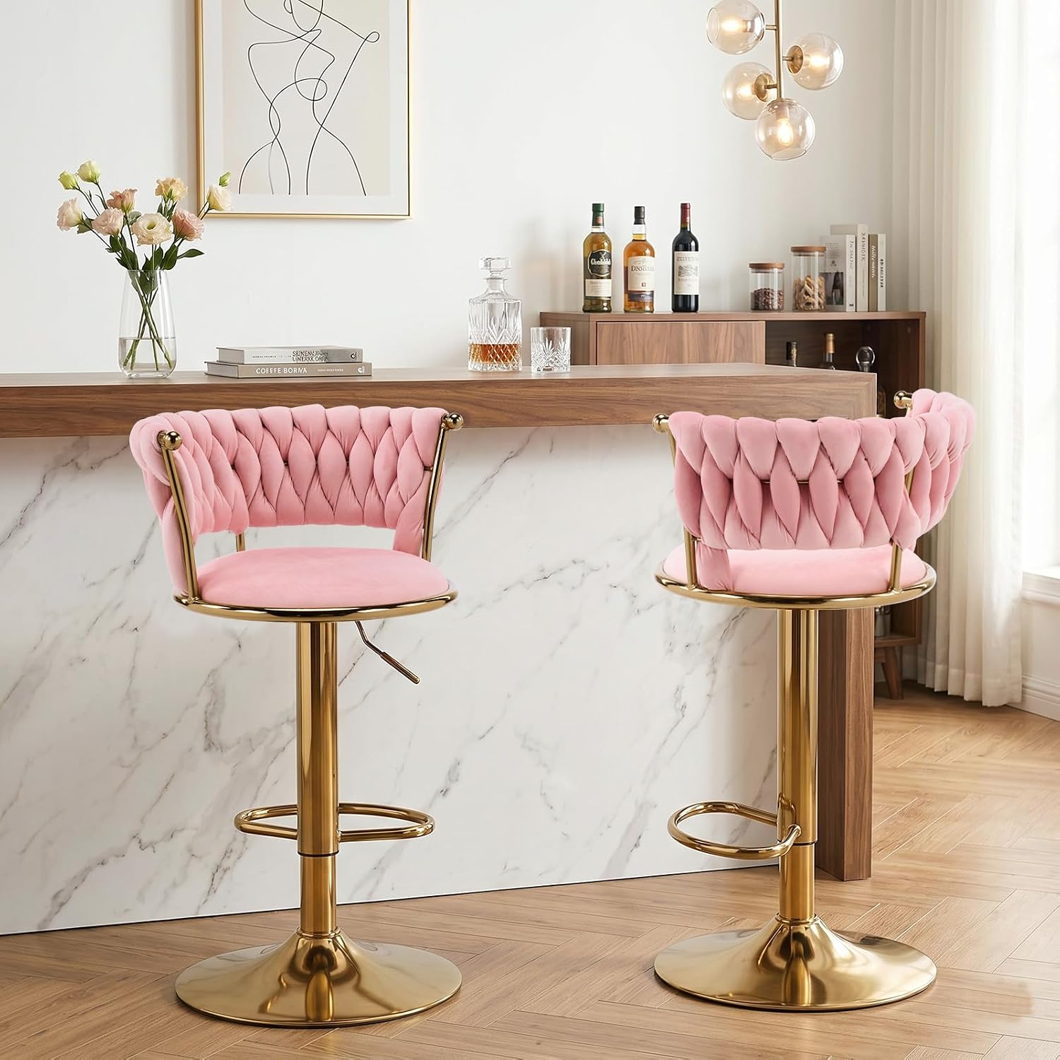 Butaco velvet ajustable y giratorio rosa set x2 miniatura 1