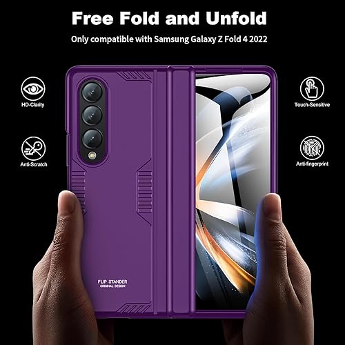 Miniatura 2 de Funda para Samsung Z Fold 4 Soporte Oculto Carga Inalámbrica Funda delgada con bisagra para Galaxy Z Fold 4 5G 2022 Morado Oscuro