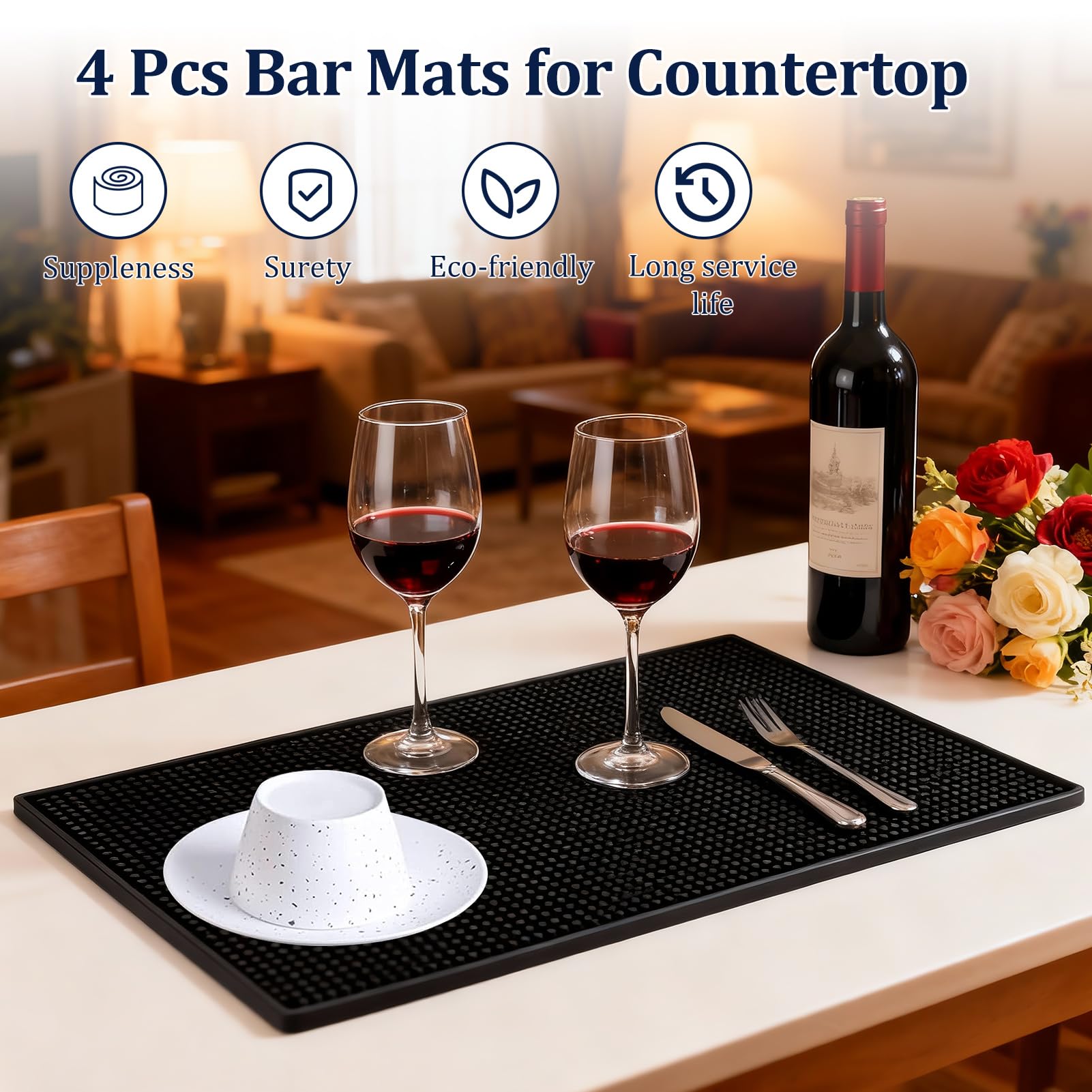 4 tappetini da bar per controsoffitto, 45 x 30 cm, in PVC, per asciugare il caffè, antiscivolo, impermeabile, durevole, per baristi, per la cucina, per animali domestici e caffè