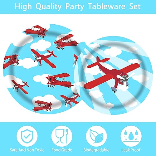 Miniatura 5 de PARTY BERRY Juego de 120 piezas de vajilla desechable para decoración de fiesta de avión, platos, tazas, servilletas, tenedores, decoraciones de