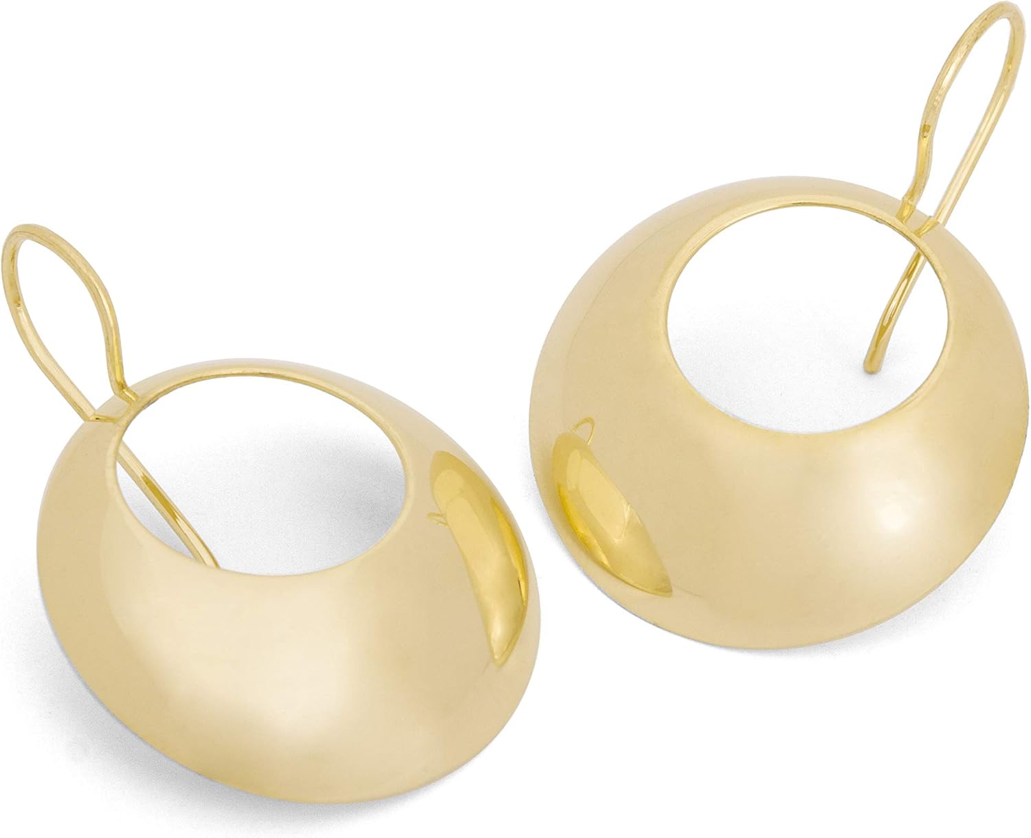 18K Gold Plated Sterling Silver Women Modern Retro Style 60s Dangle Drop Hook Earrings, Open Circle Hoops in High Polished Finish, Handmade by Claudia Lira. Perfect Gift