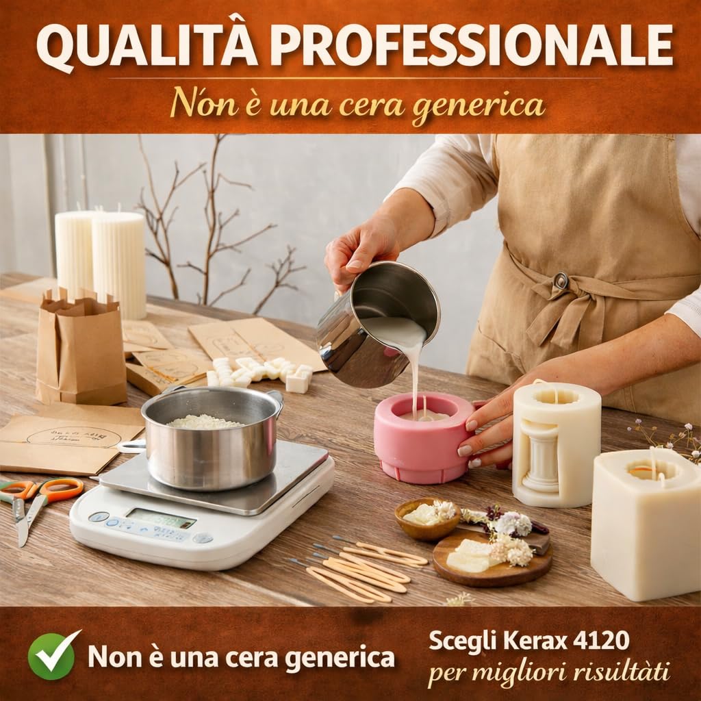 Generico Cera di Soia per Candele Kerax 4120 per Stampi – 100% Naturale Vegetale – Ideale per Candele Decorative e Fai da Te – Alta Resa Profumo – qualità Professionale Candle Making – 5 kg