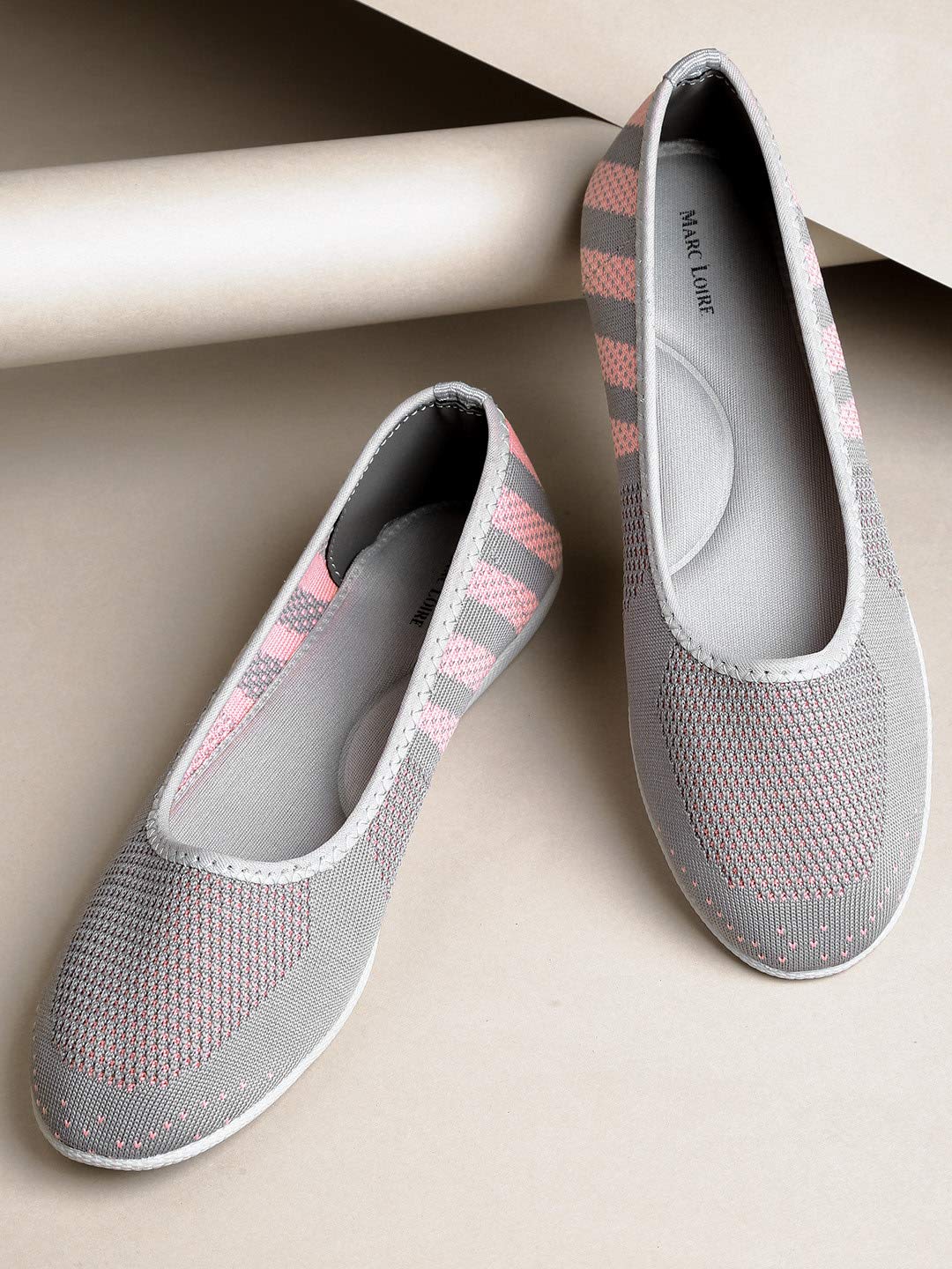 Marc Loire Women's Lightweight Athleisure Knitted Active Wear Slip-On Ballerina Casual Shoes For Daily Walking Grey - 7 Uk 4