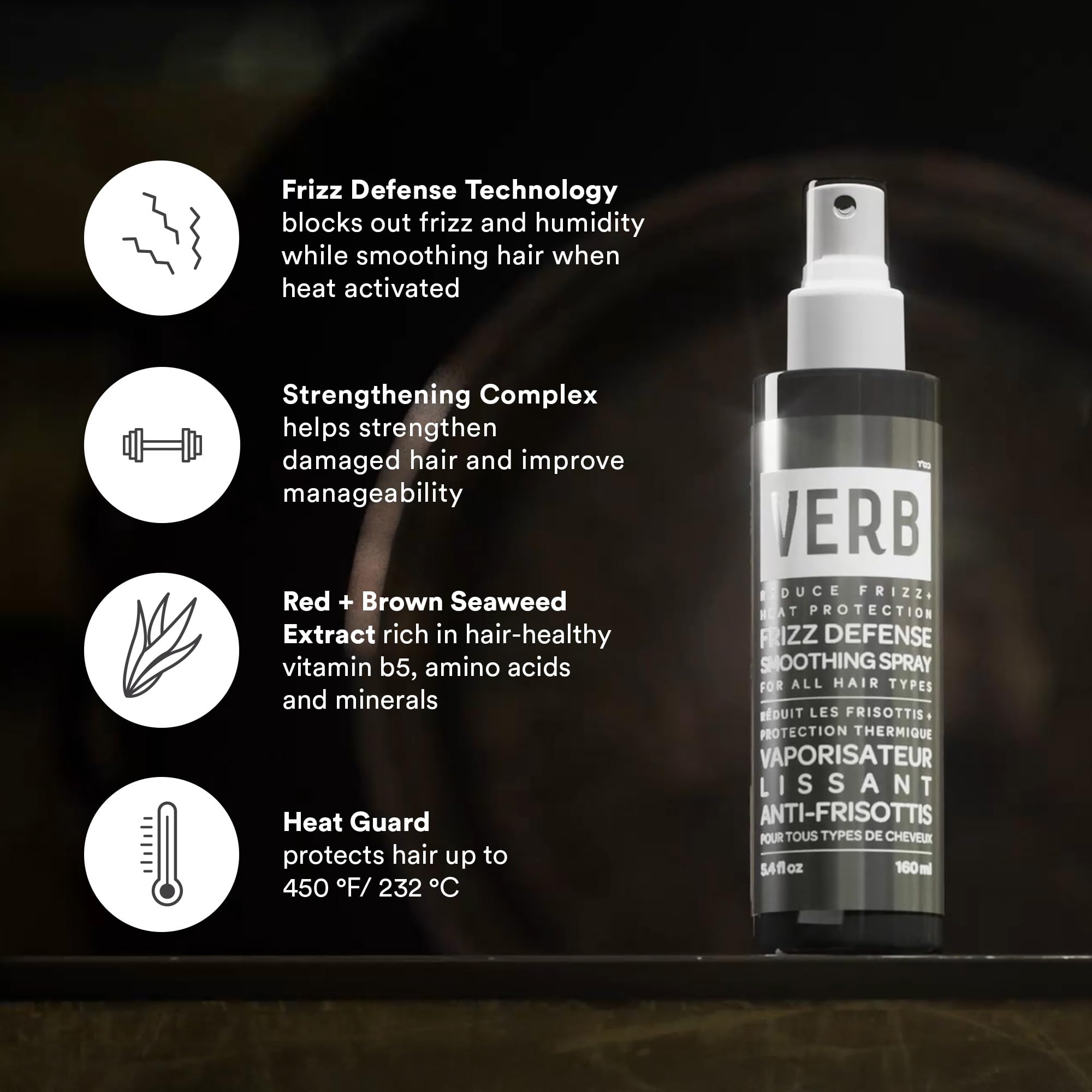 VERB Frizz Defense Smoothing Spray – Anti-Frizz Shield + Heat Protection for Sleek Blowouts – No Parabens, Gluten, or Harmful Sulfates – All Hair Types