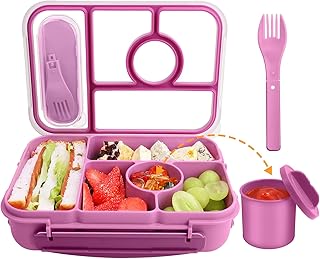 Lunch Box Kids,Bento Box Adult Lunch Box,Lunch Box Containers for Adults/Kids/Toddler,5 Compartments Bento Lunch Box with Leakproof Sauce Vontainers,Microwave/Dishwasher(Purple)