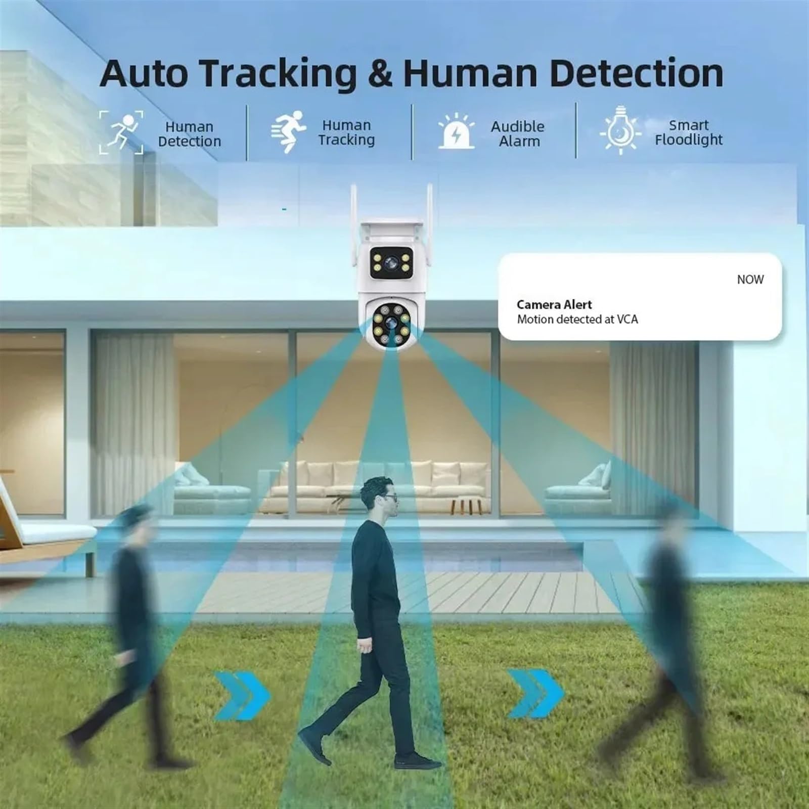 Caméra de sécurité, Caméra 8MP PTZ Double Objectif Suivi Automatique AI détection Humaine CCTV vidéo caméra de Surveillance extérieure sécurité caméras IP(8MP NO SD Card)