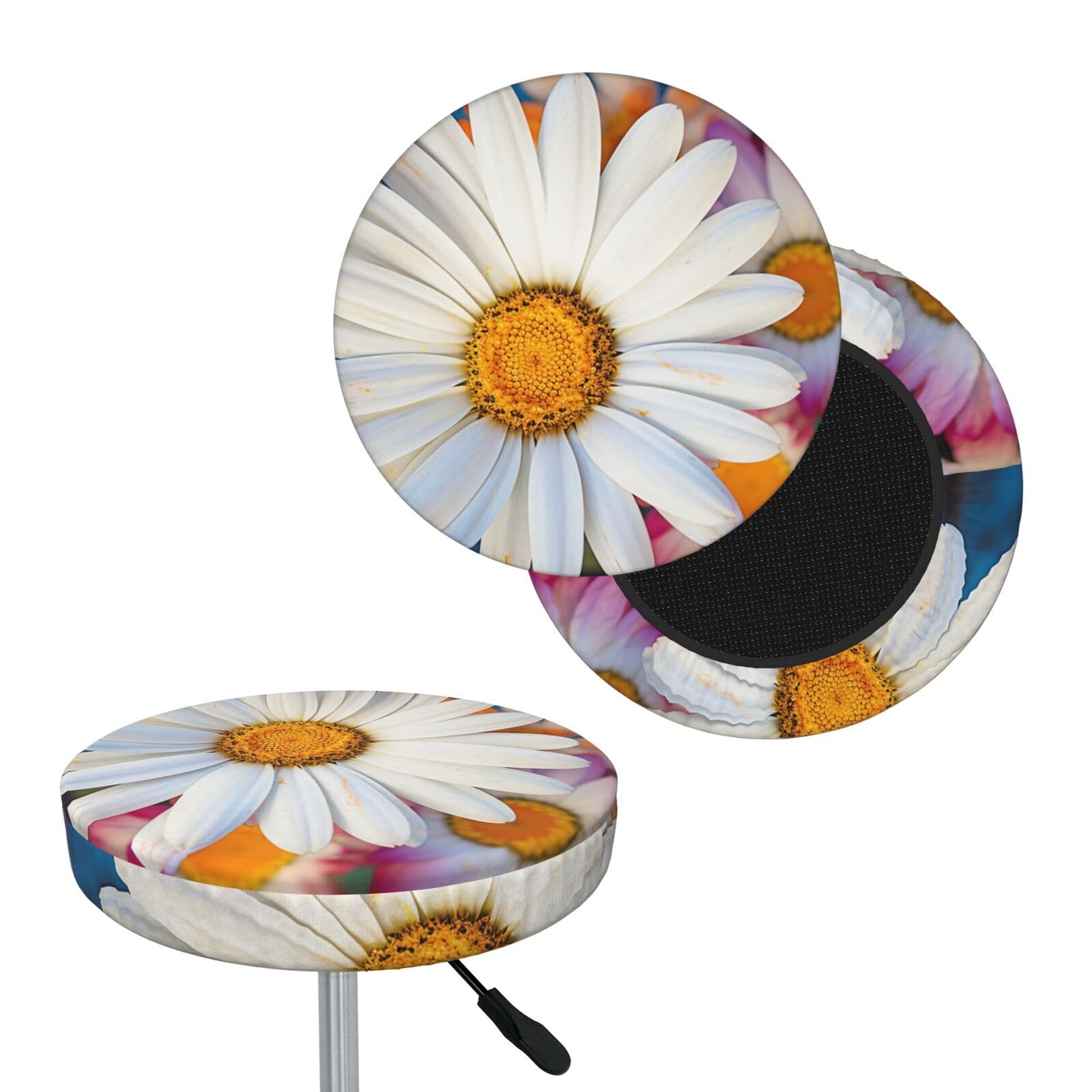 FodPand Barberton Daisy Bar Stool Cover Round Elastic Stool Cushion Covers Washable Bar Stool Chair Slipcover Stretch Stool Seat Covers for 12-14 Inch Chair