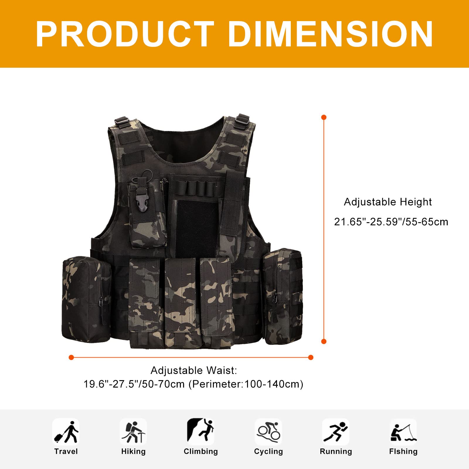HUNTVP Chaleco Táctico Militar al Aire Libre Ajustable para Caza Airsoft Paintball CS Excursión Senderismo - 2