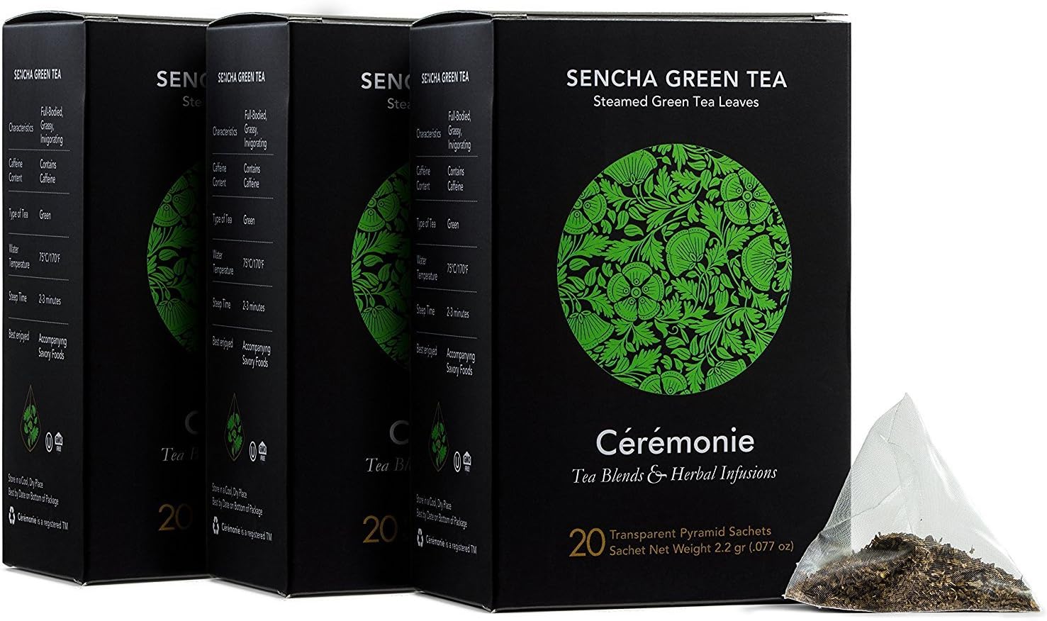 Ceremonie Tea Sencha Green Tea - 3 Pack,Steamed Green Tea Leaves (Full-Bodied, Grassy, Invigorating)